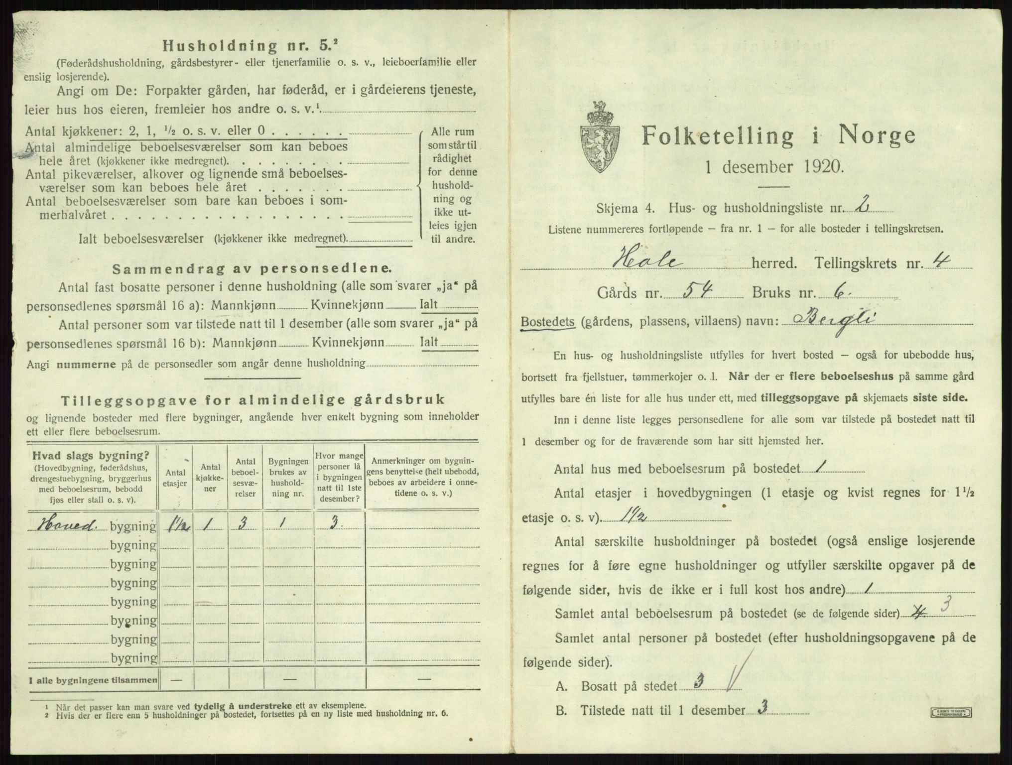 SAKO, Folketelling 1920 for 0612 Hole herred, 1920, s. 478