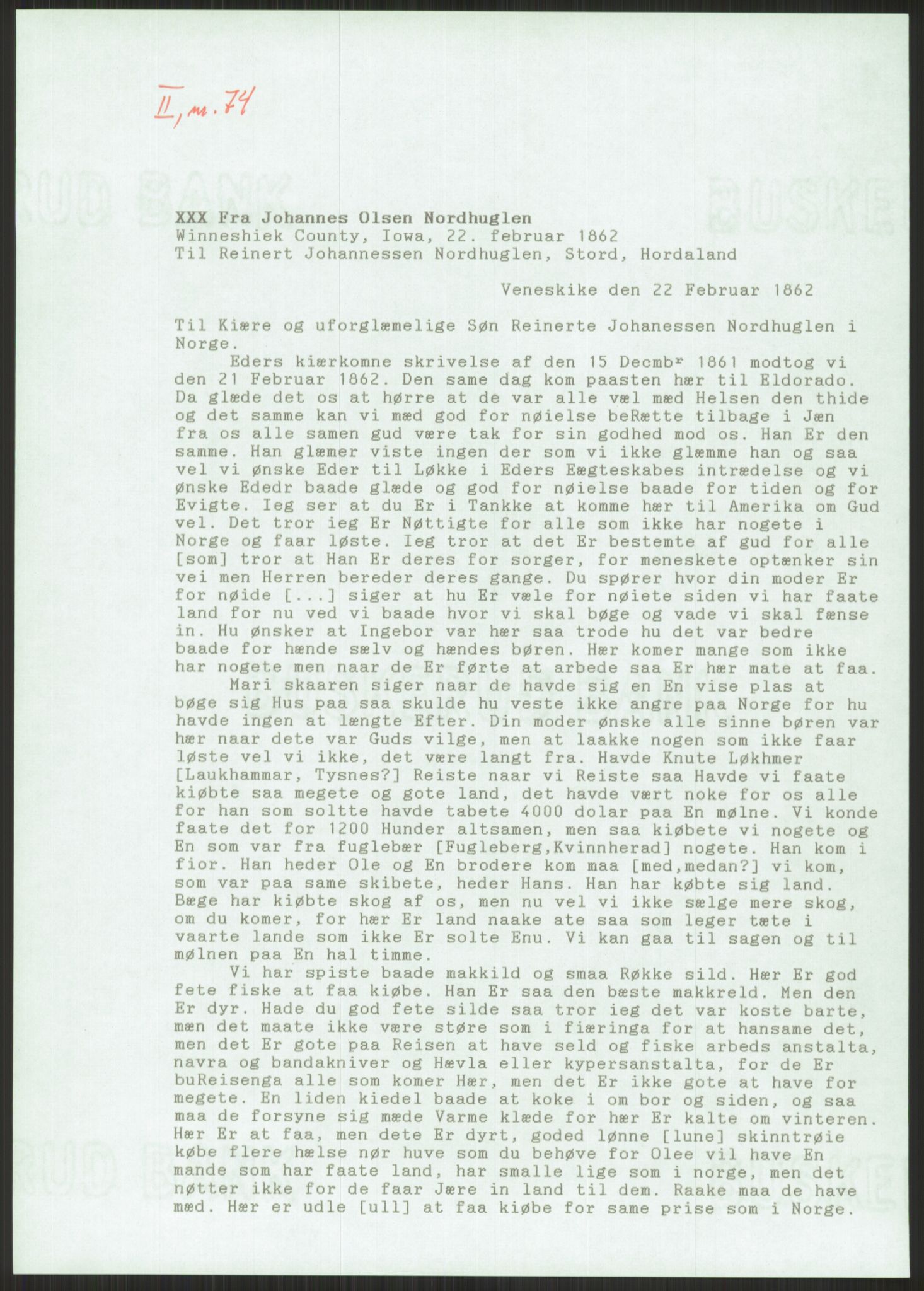 Samlinger til kildeutgivelse, Amerikabrevene, AV/RA-EA-4057/F/L0032: Innlån fra Hordaland: Nesheim - Øverland, 1838-1914, s. 445