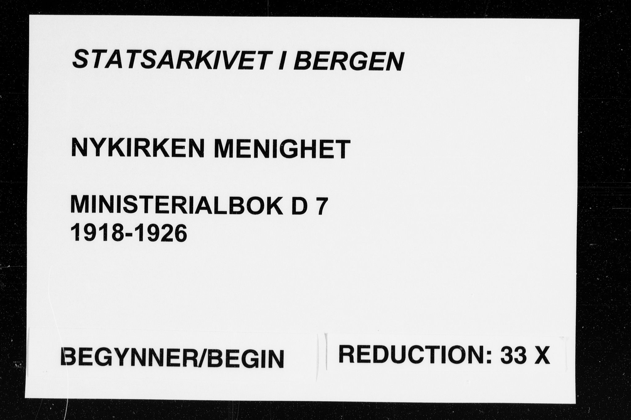 Nykirken Sokneprestembete, AV/SAB-A-77101/H/Haa/L0037: Ministerialbok nr. D 7, 1918-1926