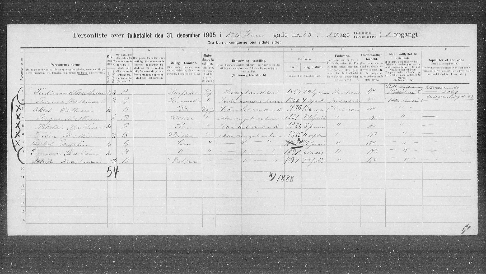OBA, Kommunal folketelling 31.12.1905 for Kristiania kjøpstad, 1905, s. 36955