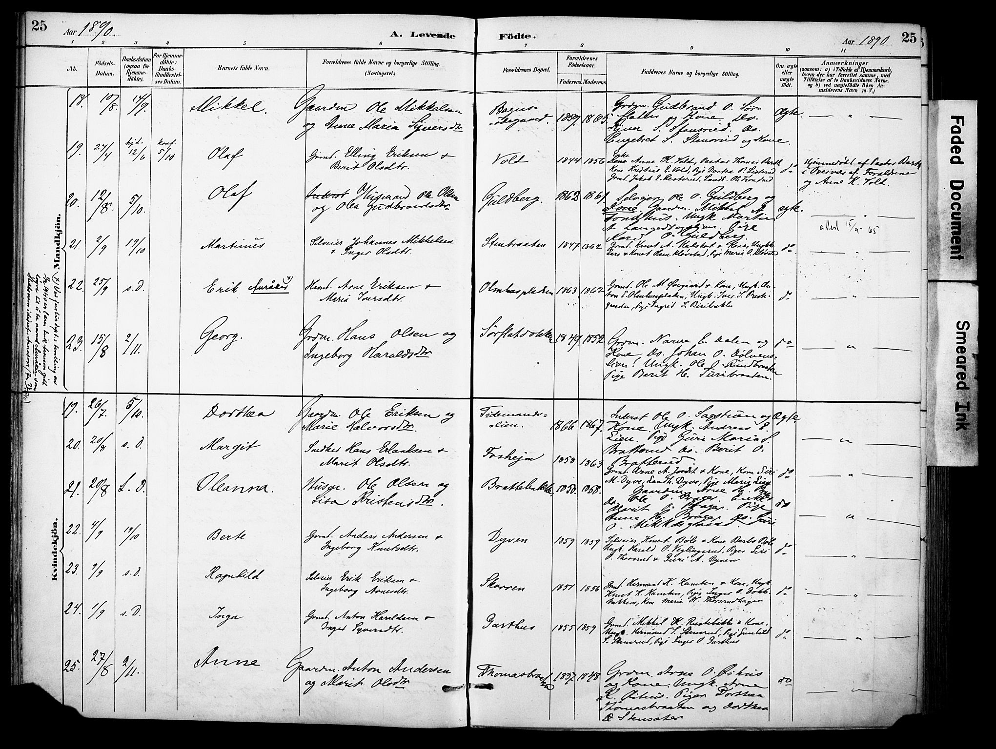 Sør-Aurdal prestekontor, AV/SAH-PREST-128/H/Ha/Haa/L0009: Ministerialbok nr. 9, 1886-1906, s. 25