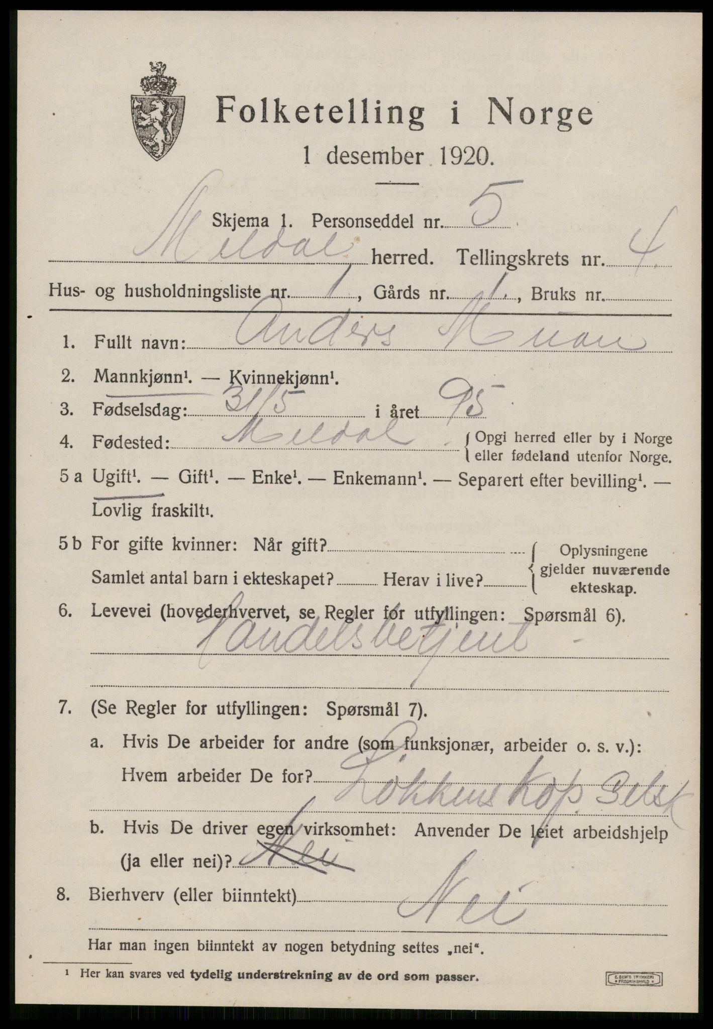 SAT, Folketelling 1920 for 1636 Meldal herred, 1920, s. 3639