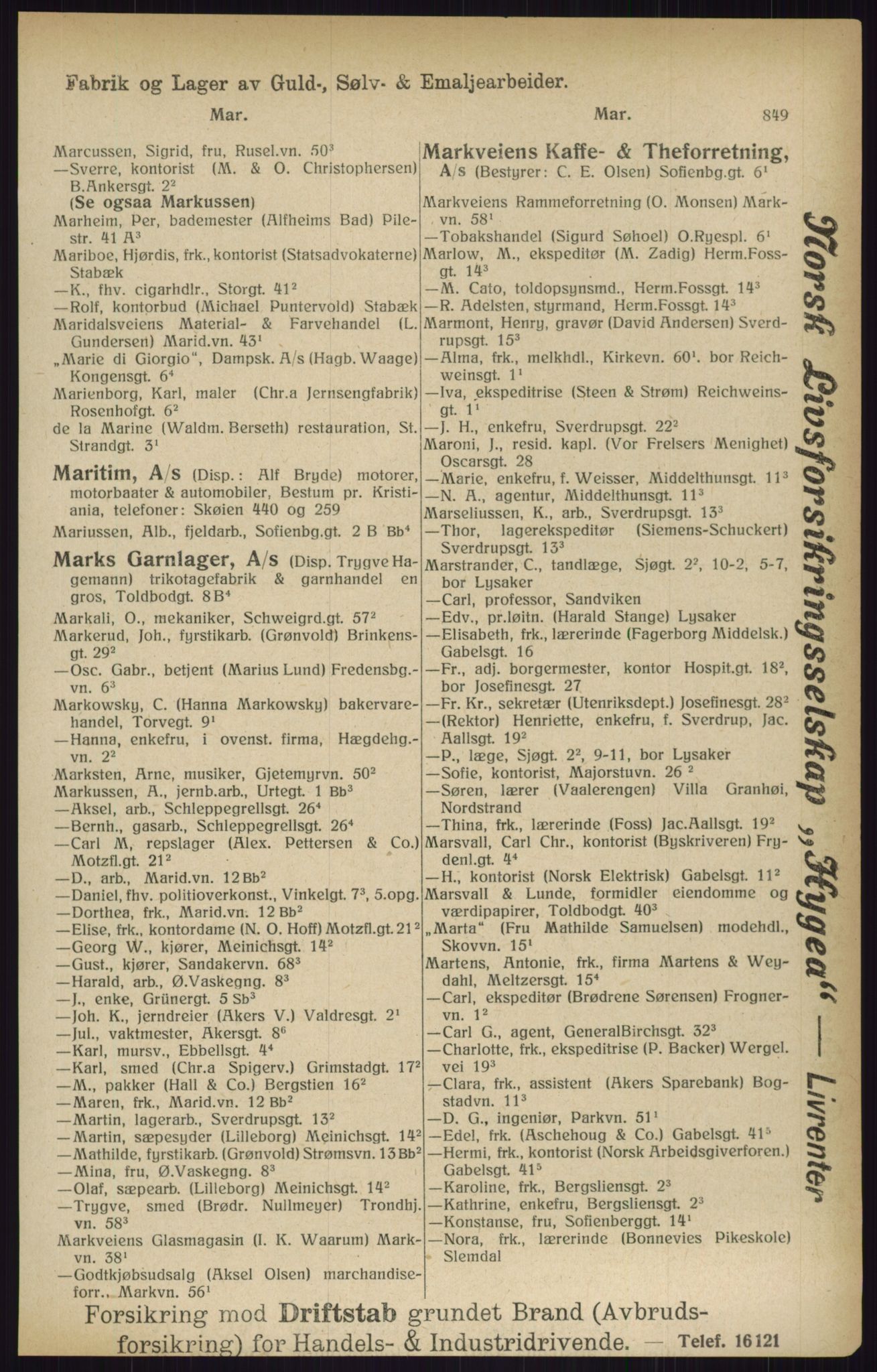 Kristiania/Oslo adressebok, PUBL/-, 1916, s. 849