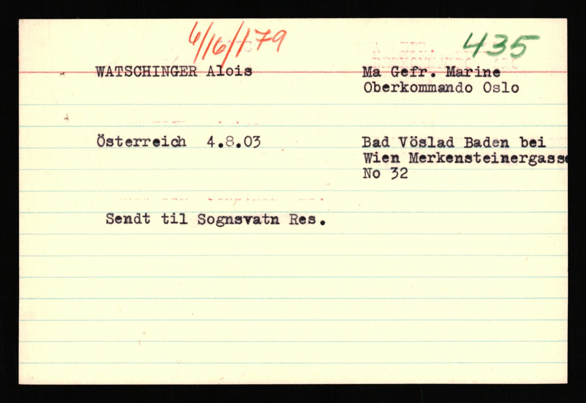 Forsvaret, Forsvarets overkommando II, RA/RAFA-3915/D/Db/L0040: CI Questionaires. Tyske okkupasjonsstyrker i Norge. Østerrikere., 1945-1946, s. 368