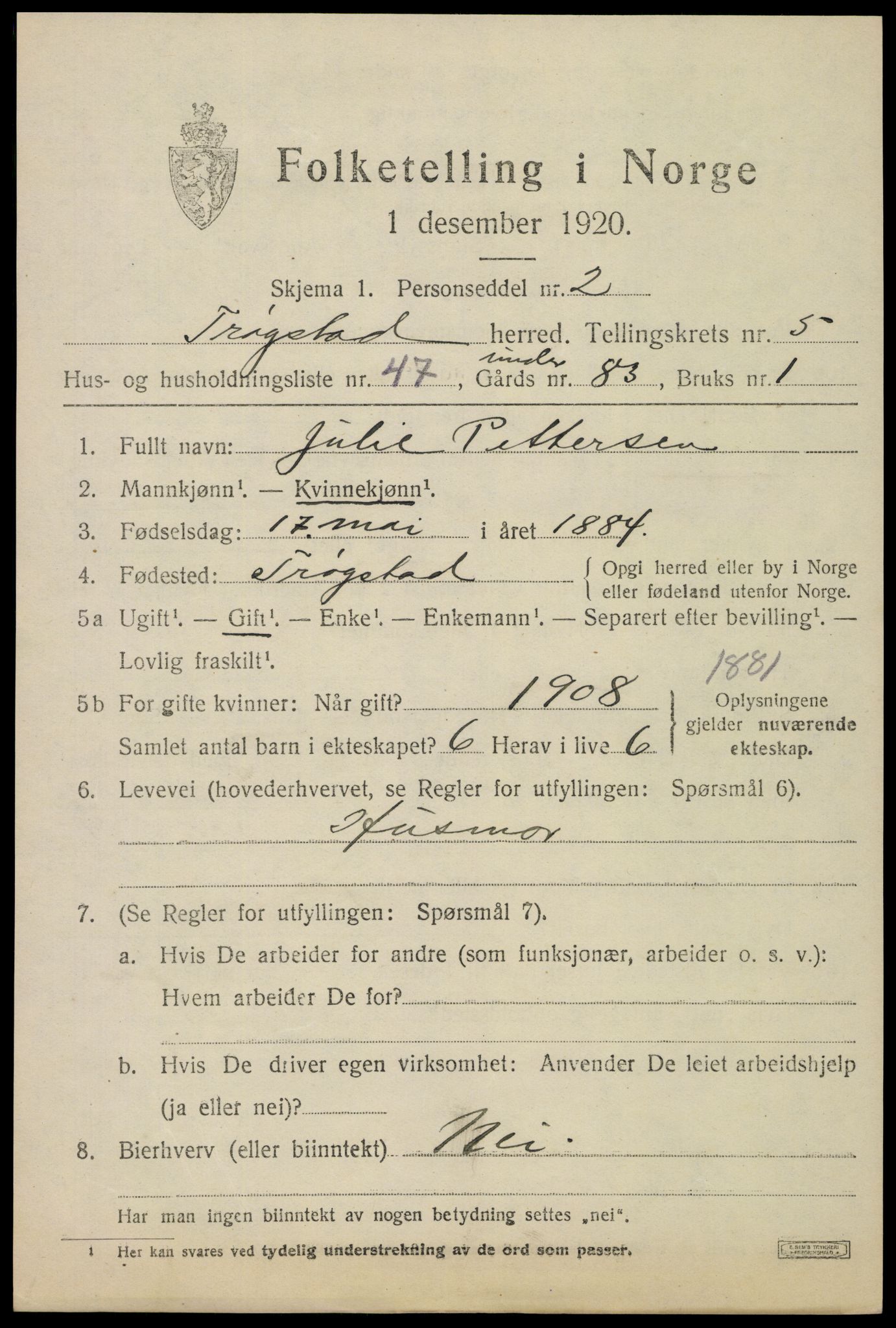 SAO, Folketelling 1920 for 0122 Trøgstad herred, 1920, s. 6132