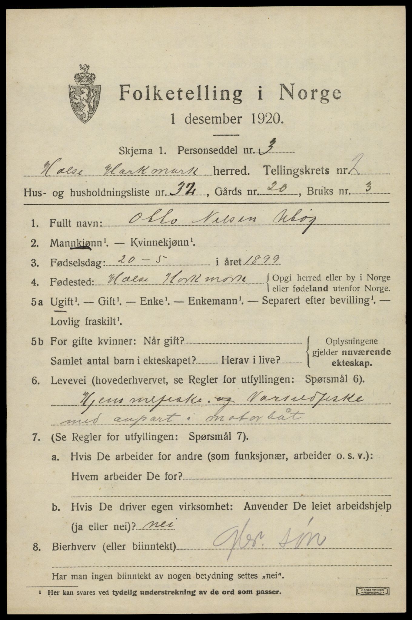 SAK, Folketelling 1920 for 1019 Halse og Harkmark herred, 1920, s. 2371