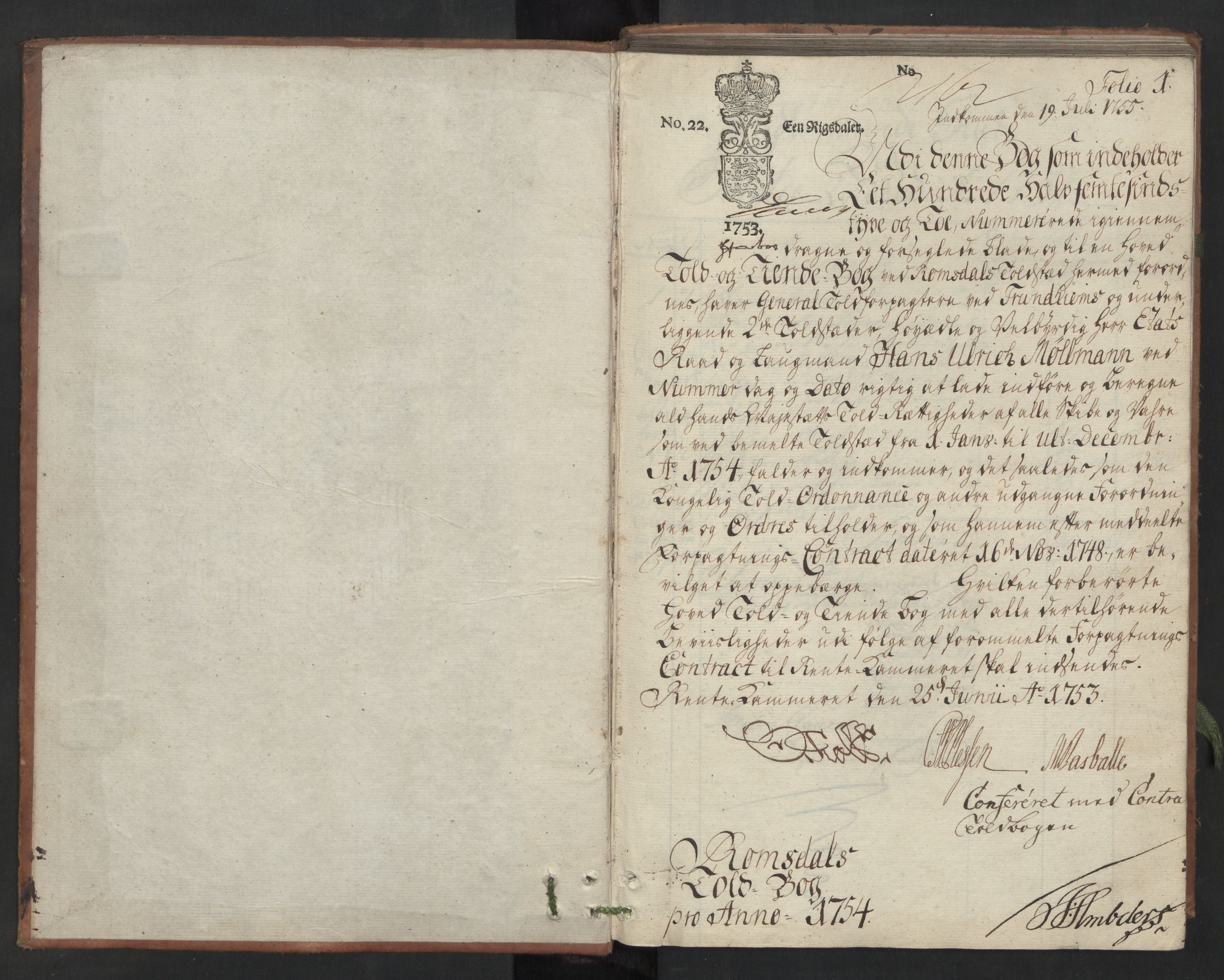 Generaltollkammeret, tollregnskaper, AV/RA-EA-5490/R31/L0015/0001: Tollregnskaper Molde / Hovedtollbok, 1754