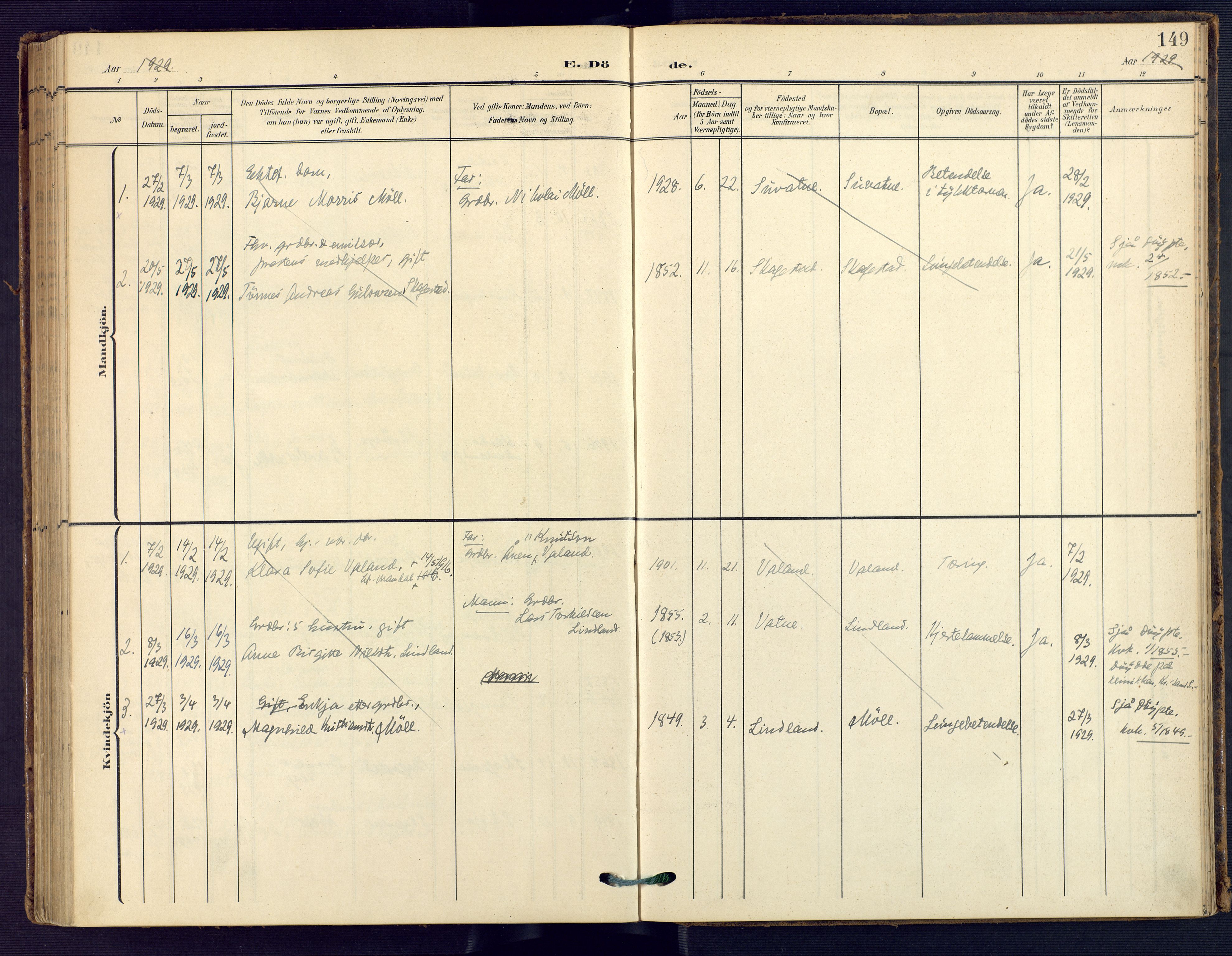 Holum sokneprestkontor, SAK/1111-0022/F/Fa/Faa/L0008: Ministerialbok nr. A 8, 1908-1929, s. 149