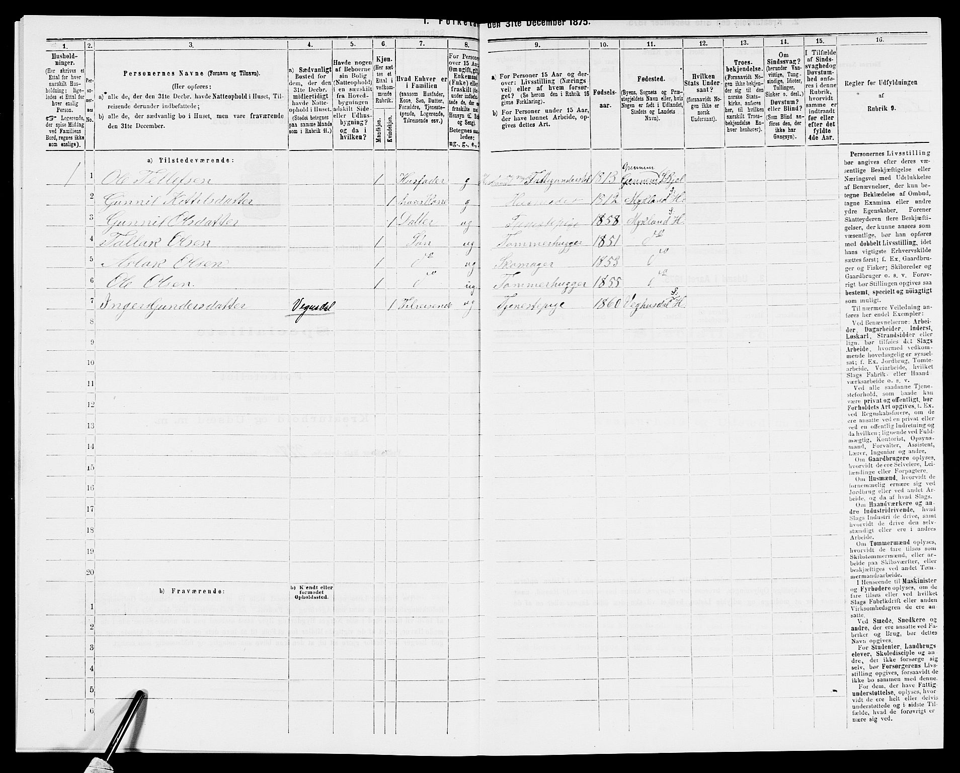 SAK, Folketelling 1875 for 0933P Herefoss prestegjeld, 1875, s. 574