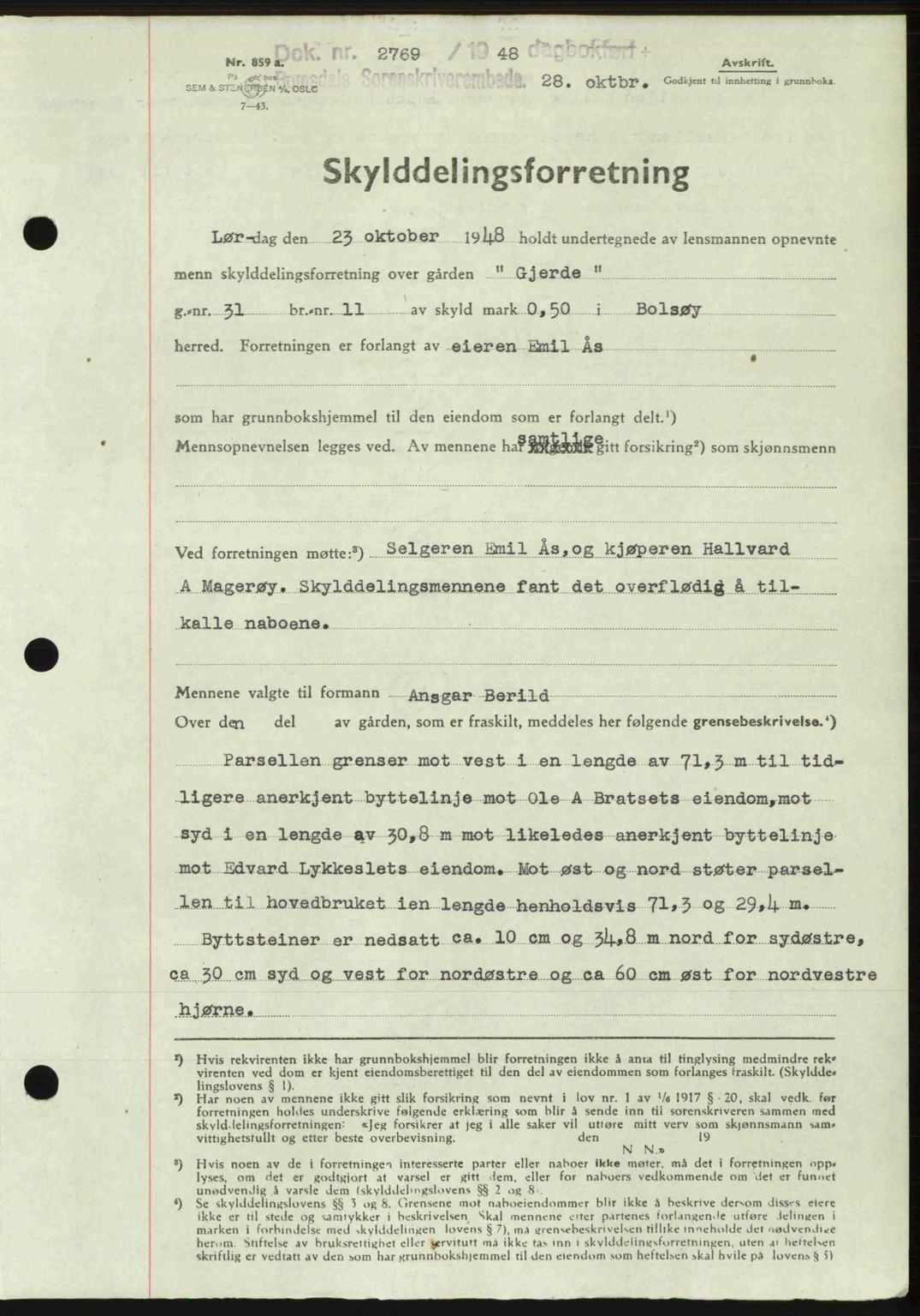 Romsdal sorenskriveri, SAT/A-4149/1/2/2C: Pantebok nr. A27, 1948-1948, Dagboknr: 2769/1948