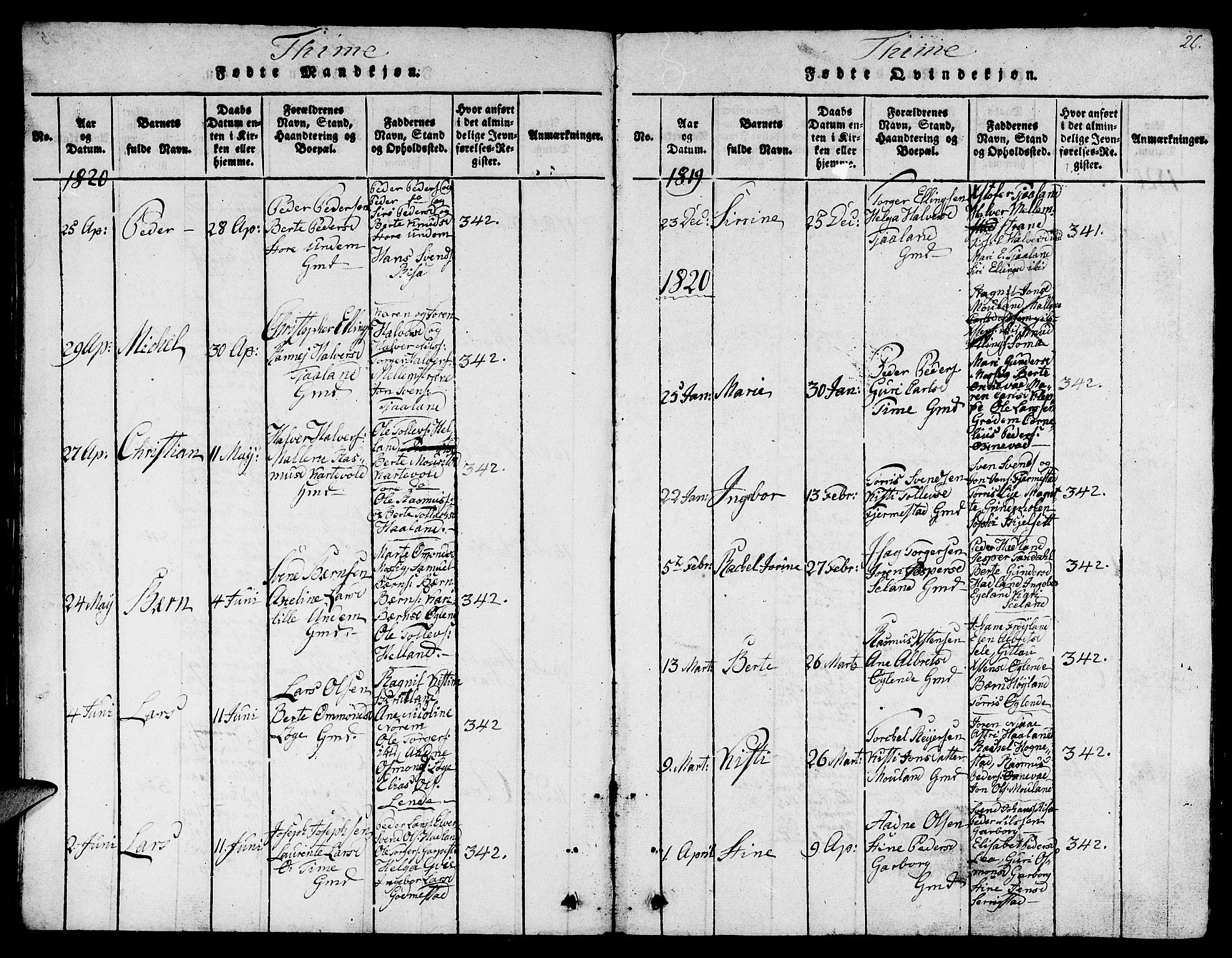 Lye sokneprestkontor, AV/SAST-A-101794/001/30BB/L0001: Klokkerbok nr. B 1 /1, 1816-1826, s. 26