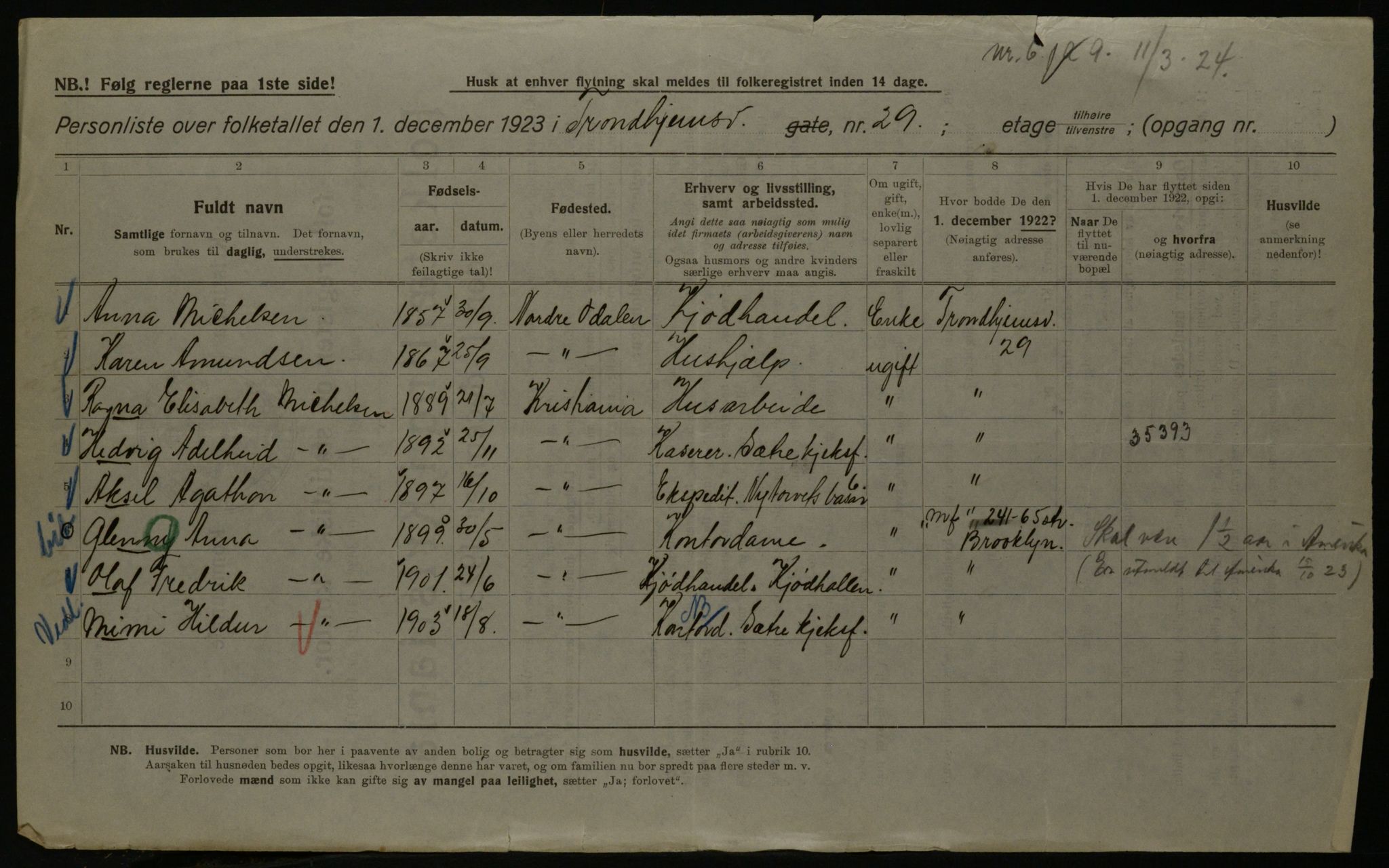 OBA, Kommunal folketelling 1.12.1923 for Kristiania, 1923, s. 128415