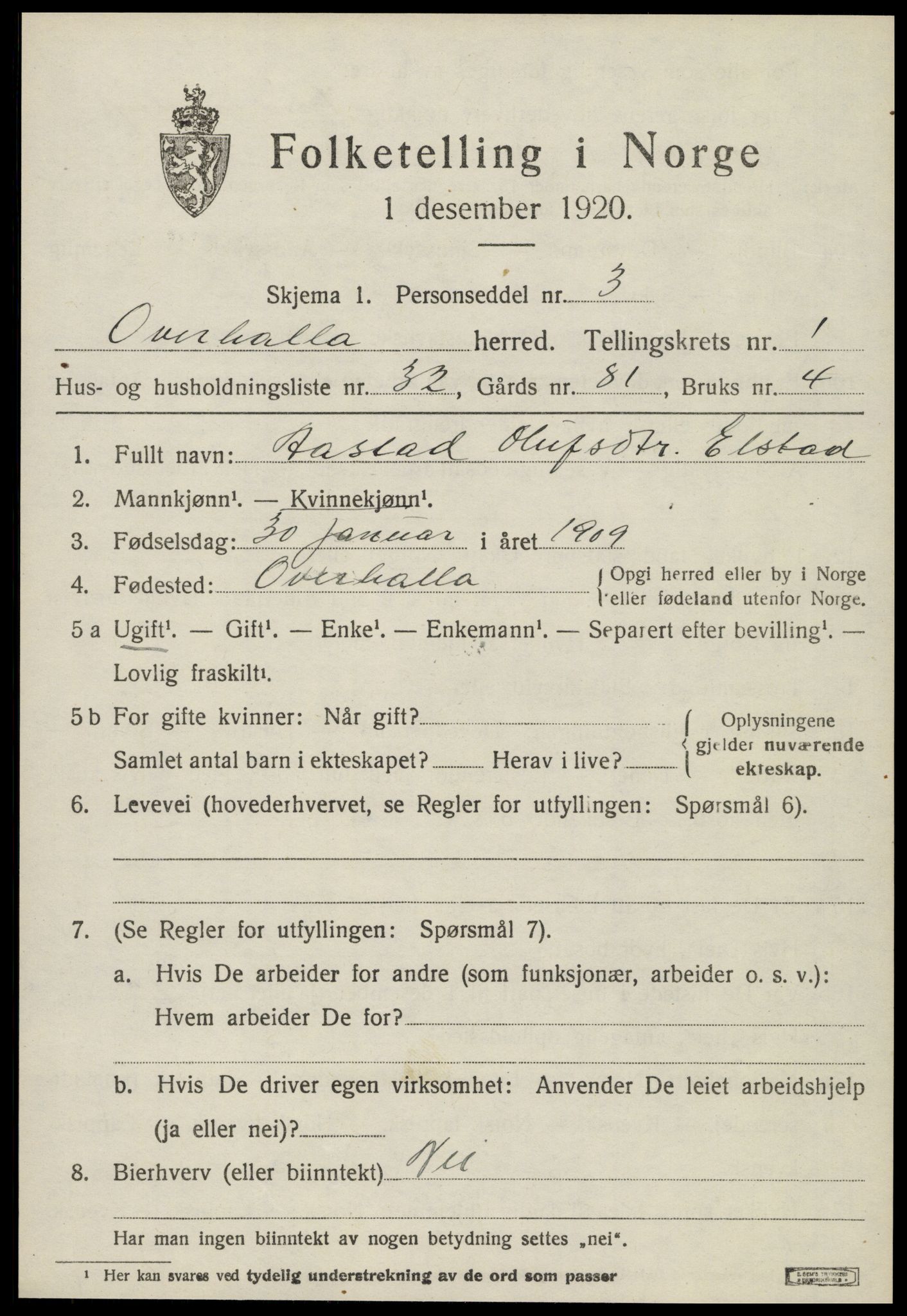SAT, Folketelling 1920 for 1744 Overhalla herred, 1920, s. 1272