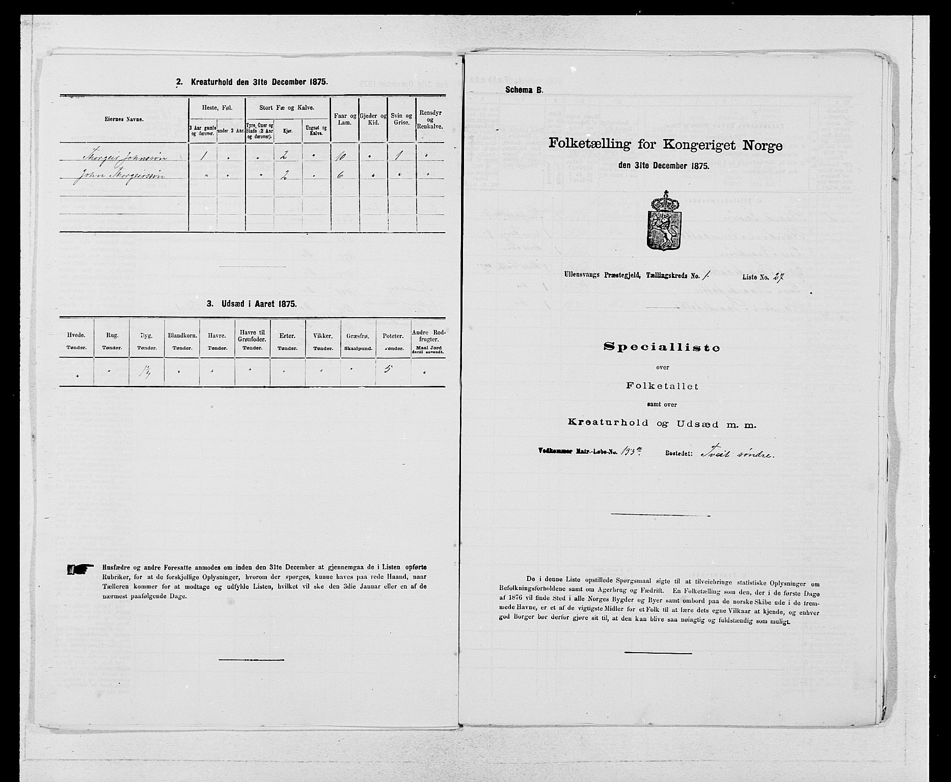 SAB, Folketelling 1875 for 1230P Ullensvang prestegjeld, 1875, s. 99