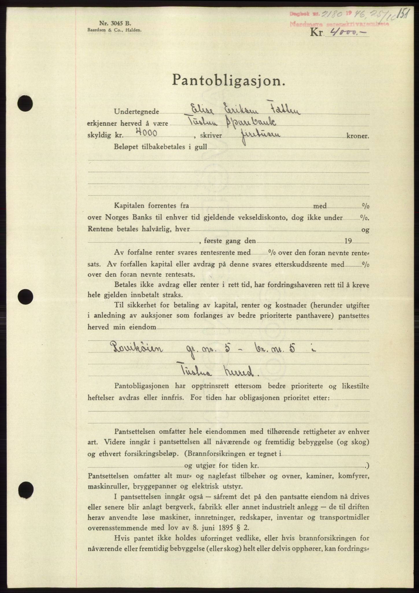Nordmøre sorenskriveri, SAT/A-4132/1/2/2Ca: Pantebok nr. B95, 1946-1947, Dagboknr: 2180/1946