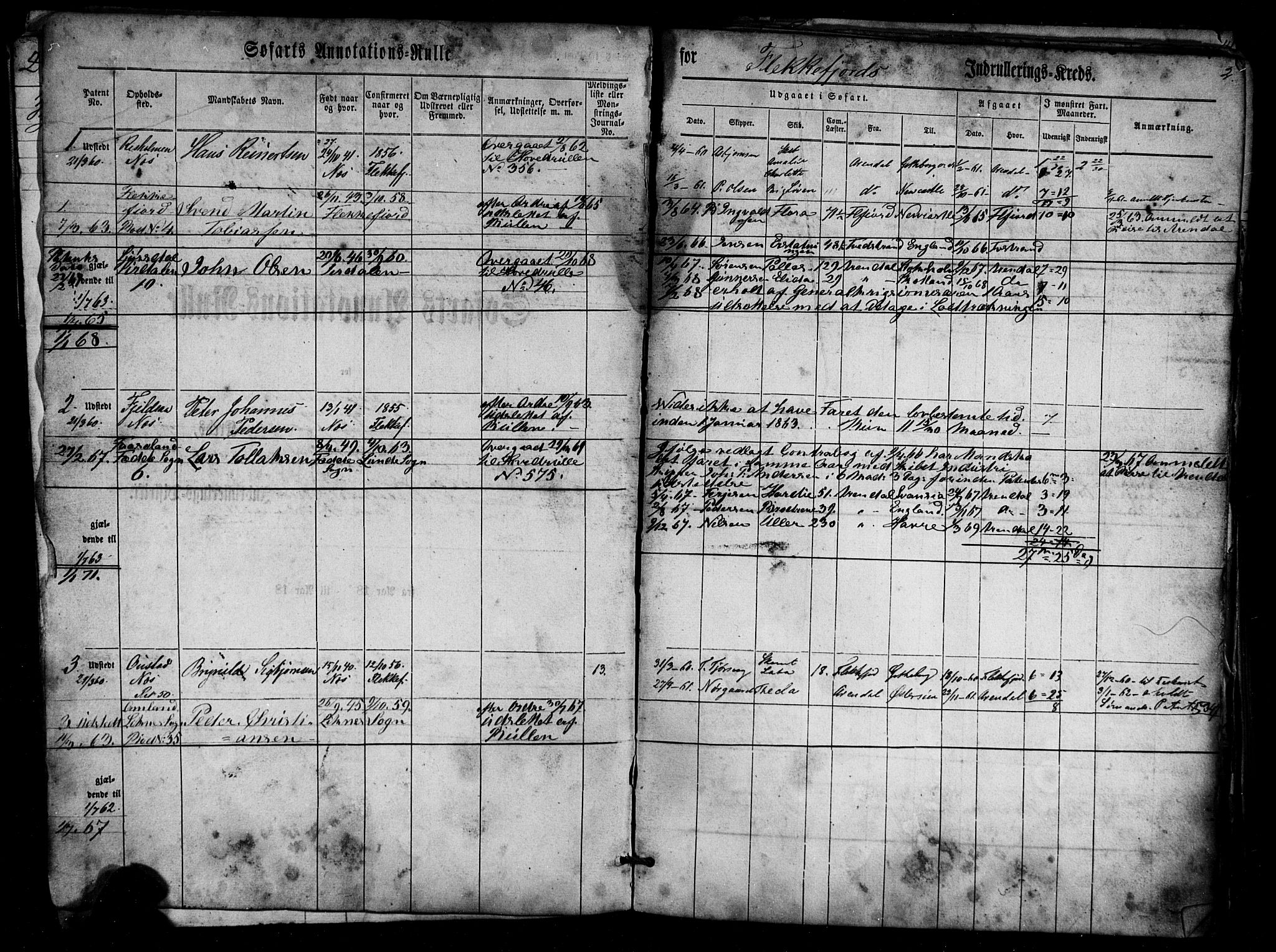 Flekkefjord mønstringskrets, SAK/2031-0018/F/Fa/L0004: Annotasjonsrulle nr 1-435 med register, Æ-1, 1860-1867, s. 18