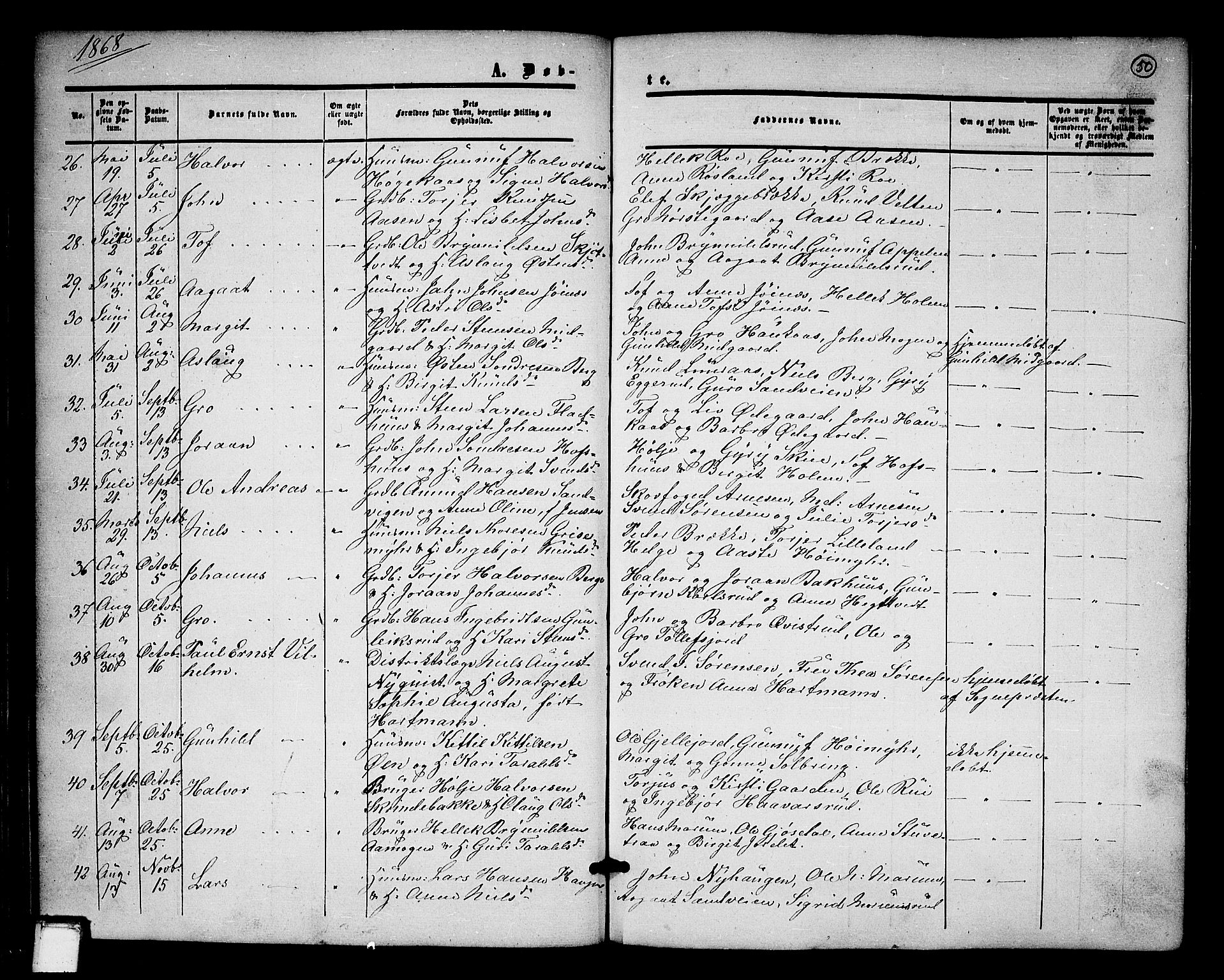 Tinn kirkebøker, AV/SAKO-A-308/G/Ga/L0002: Klokkerbok nr. I 2, 1851-1883, s. 50