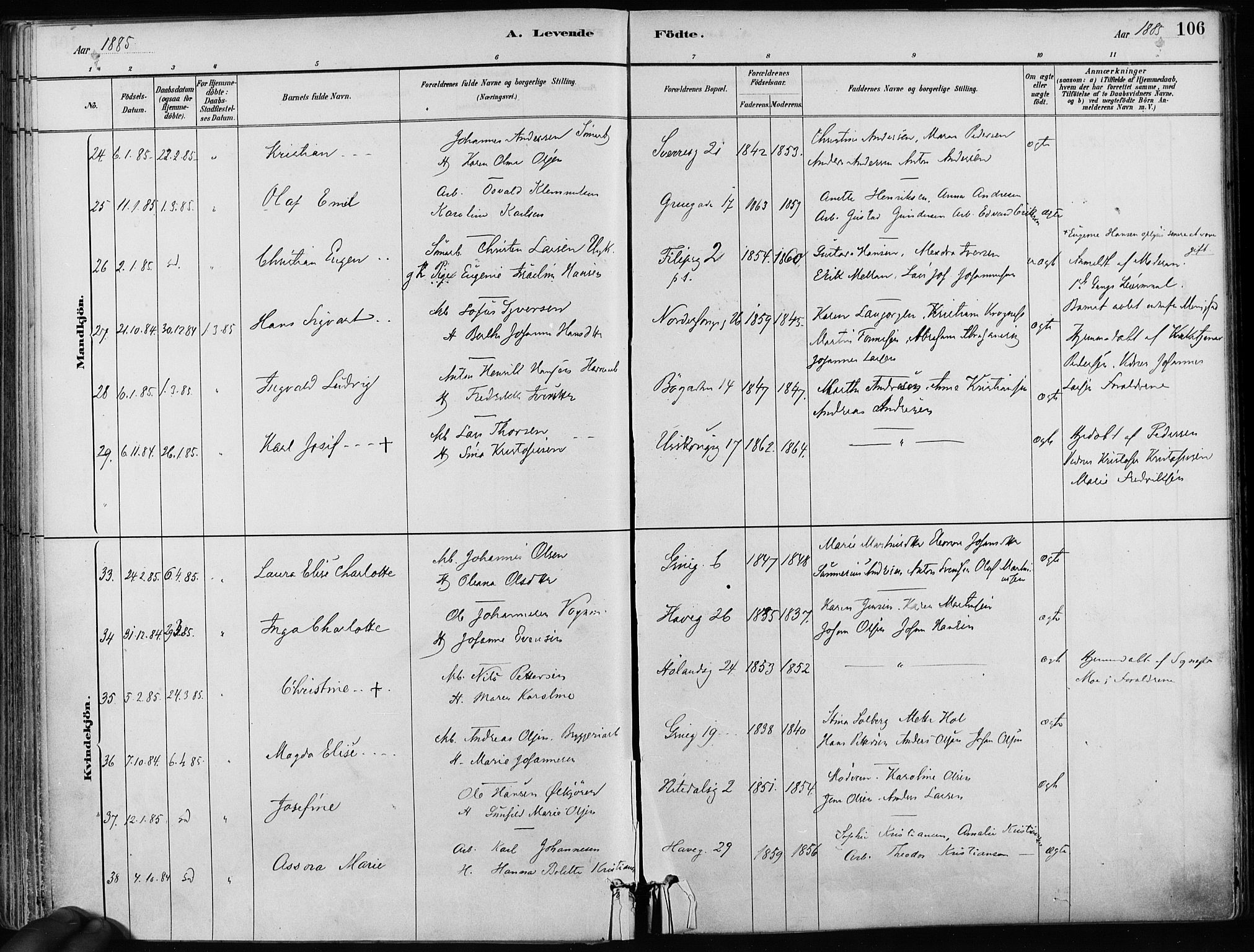 Kampen prestekontor Kirkebøker, AV/SAO-A-10853/F/Fa/L0001: Ministerialbok nr. I 1, 1880-1886, s. 106