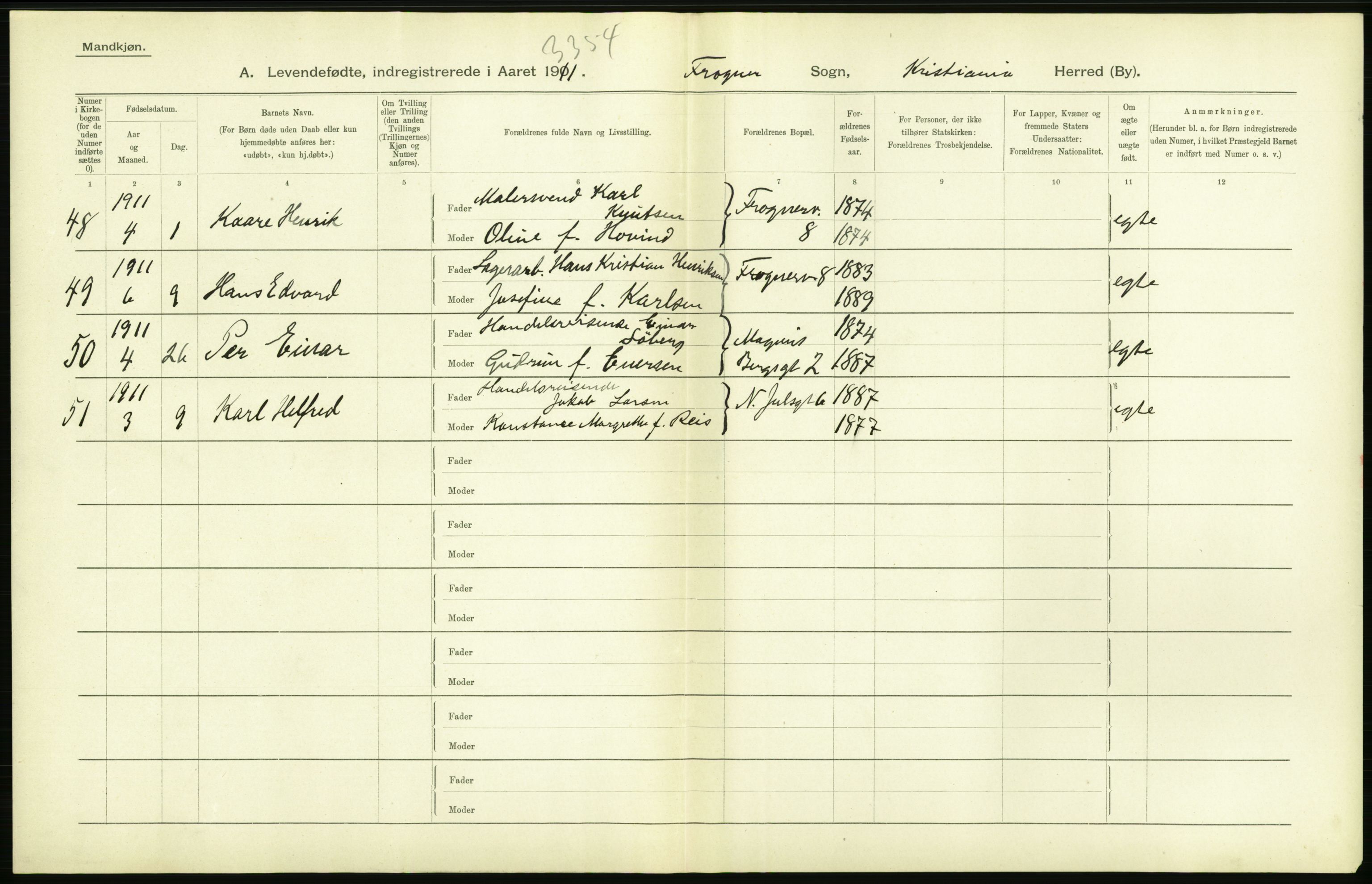 Statistisk sentralbyrå, Sosiodemografiske emner, Befolkning, AV/RA-S-2228/D/Df/Dfb/Dfba/L0006: Kristiania: Levendefødte menn., 1911, s. 392