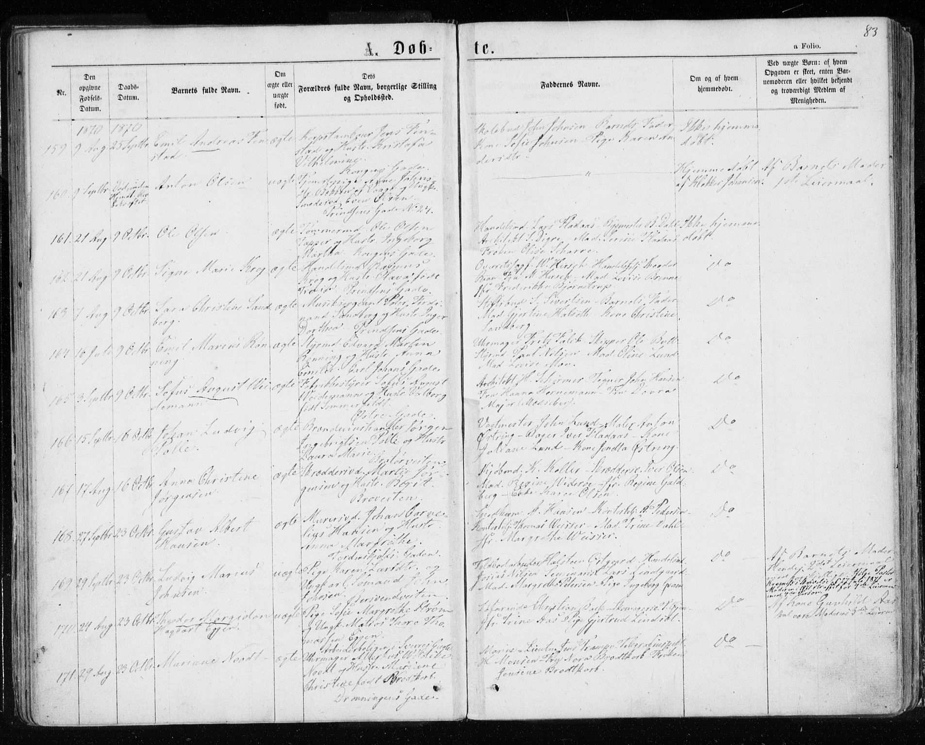 Ministerialprotokoller, klokkerbøker og fødselsregistre - Sør-Trøndelag, AV/SAT-A-1456/601/L0054: Ministerialbok nr. 601A22, 1866-1877, s. 83