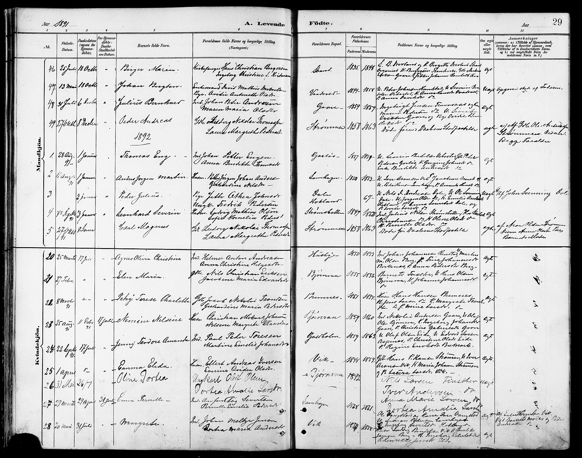 Kvæfjord sokneprestkontor, AV/SATØ-S-1323/G/Ga/Gab/L0005klokker: Klokkerbok nr. 5, 1886-1911, s. 29
