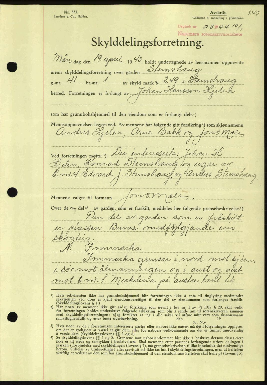 Nordmøre sorenskriveri, SAT/A-4132/1/2/2Ca: Pantebok nr. A96, 1943-1944, Dagboknr: 28/1944
