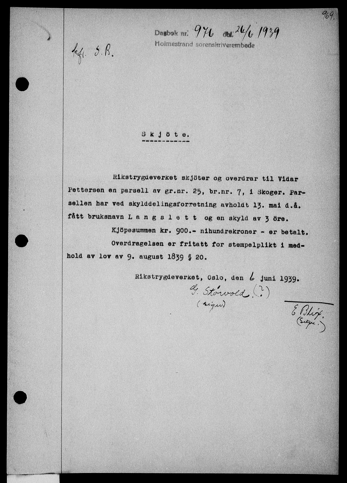 Holmestrand sorenskriveri, SAKO/A-67/G/Ga/Gaa/L0050: Pantebok nr. A-50, 1938-1939, Dagboknr: 976/1939