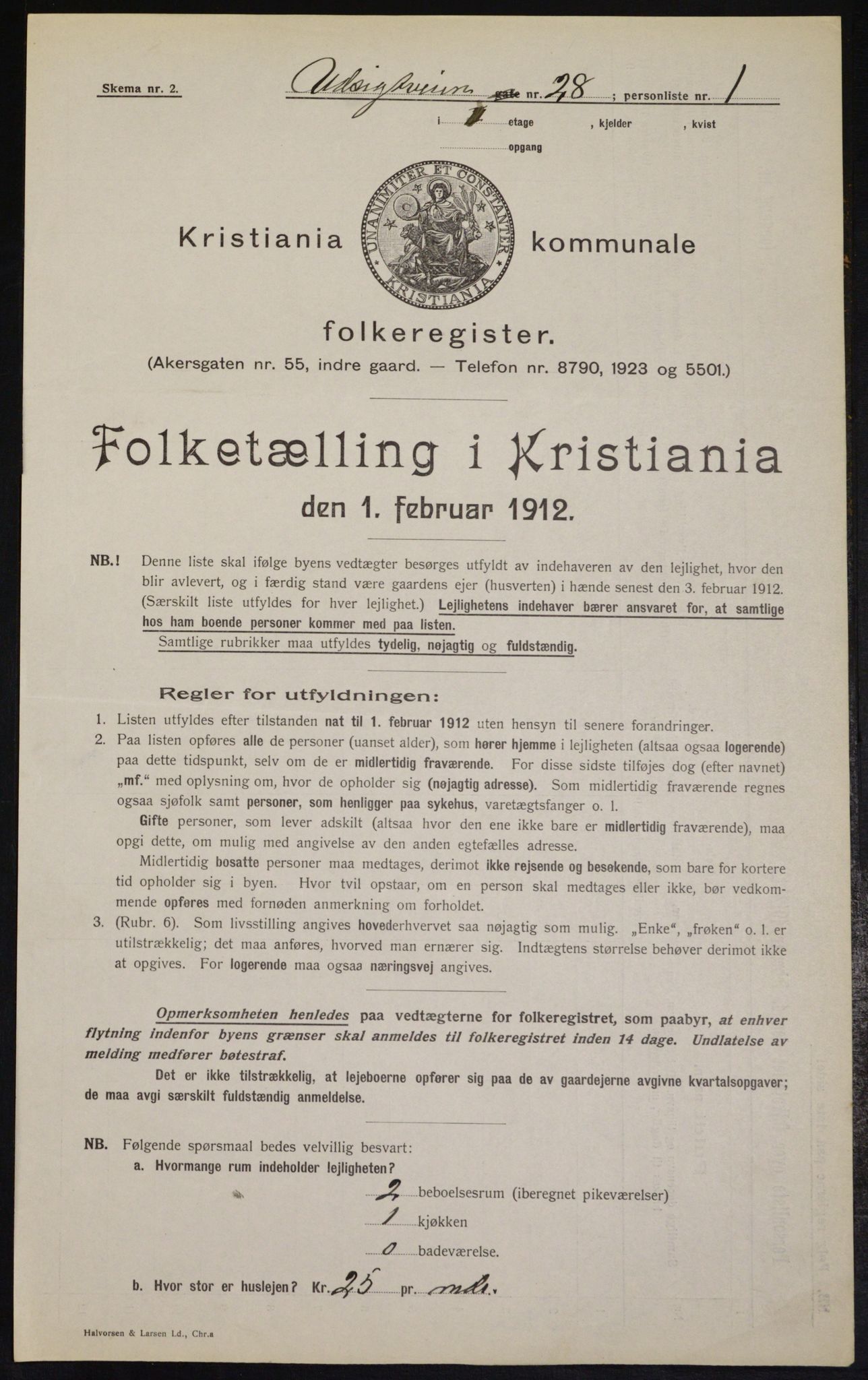 OBA, Kommunal folketelling 1.2.1912 for Kristiania, 1912, s. 121385