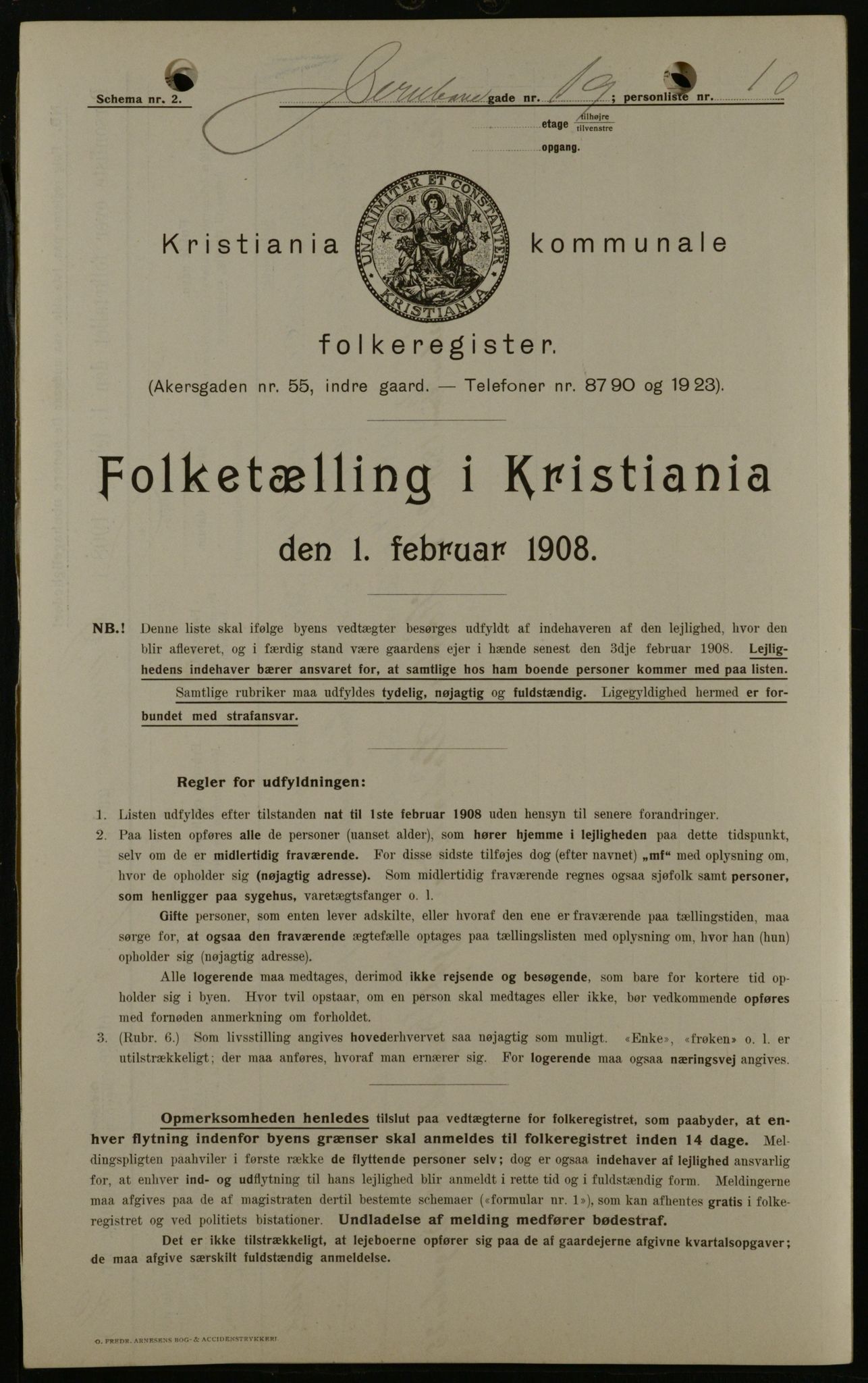 OBA, Kommunal folketelling 1.2.1908 for Kristiania kjøpstad, 1908, s. 41848