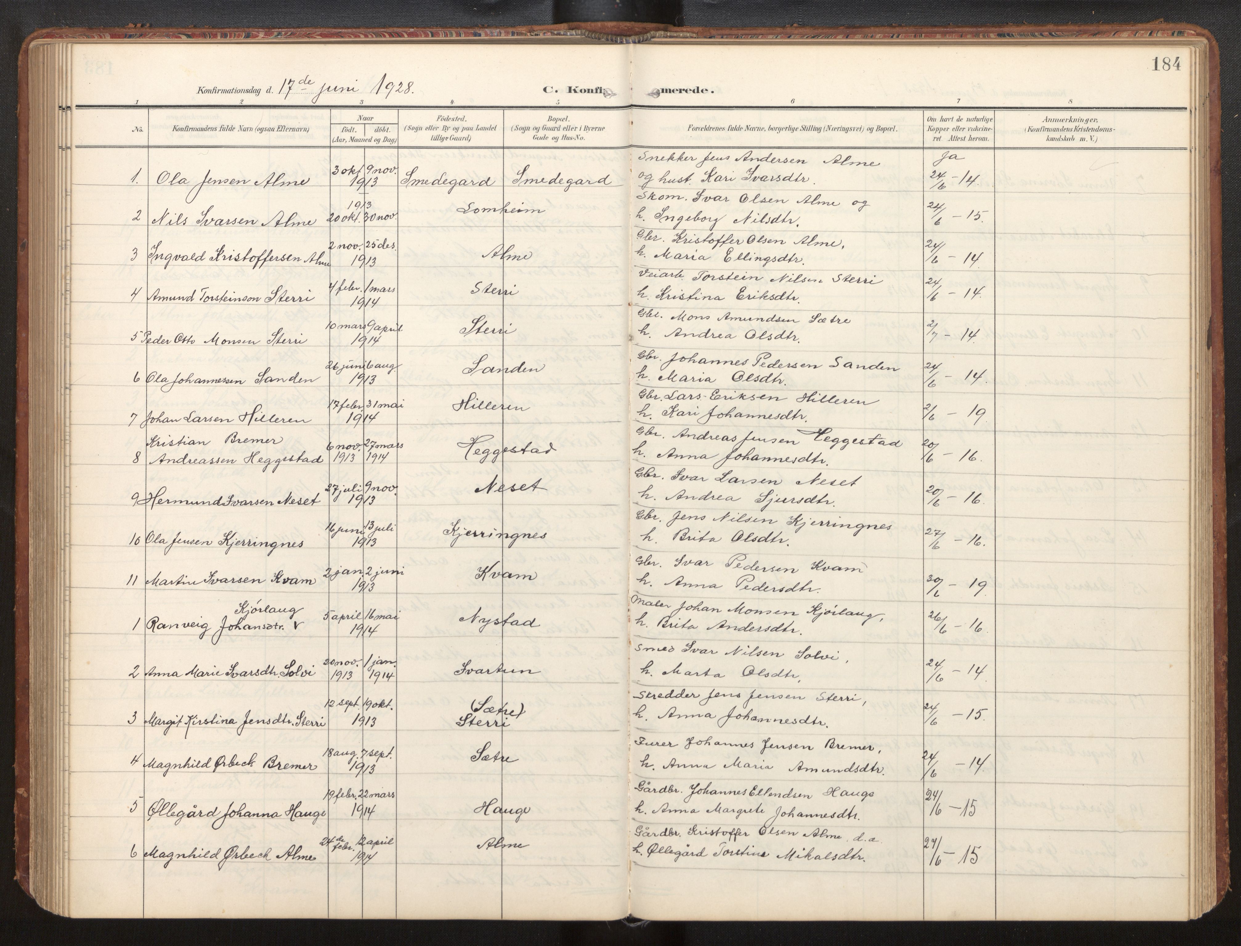 Hafslo sokneprestembete, AV/SAB-A-80301/H/Hab/Habb/L0002: Klokkerbok nr. B 2, 1909-1947, s. 184