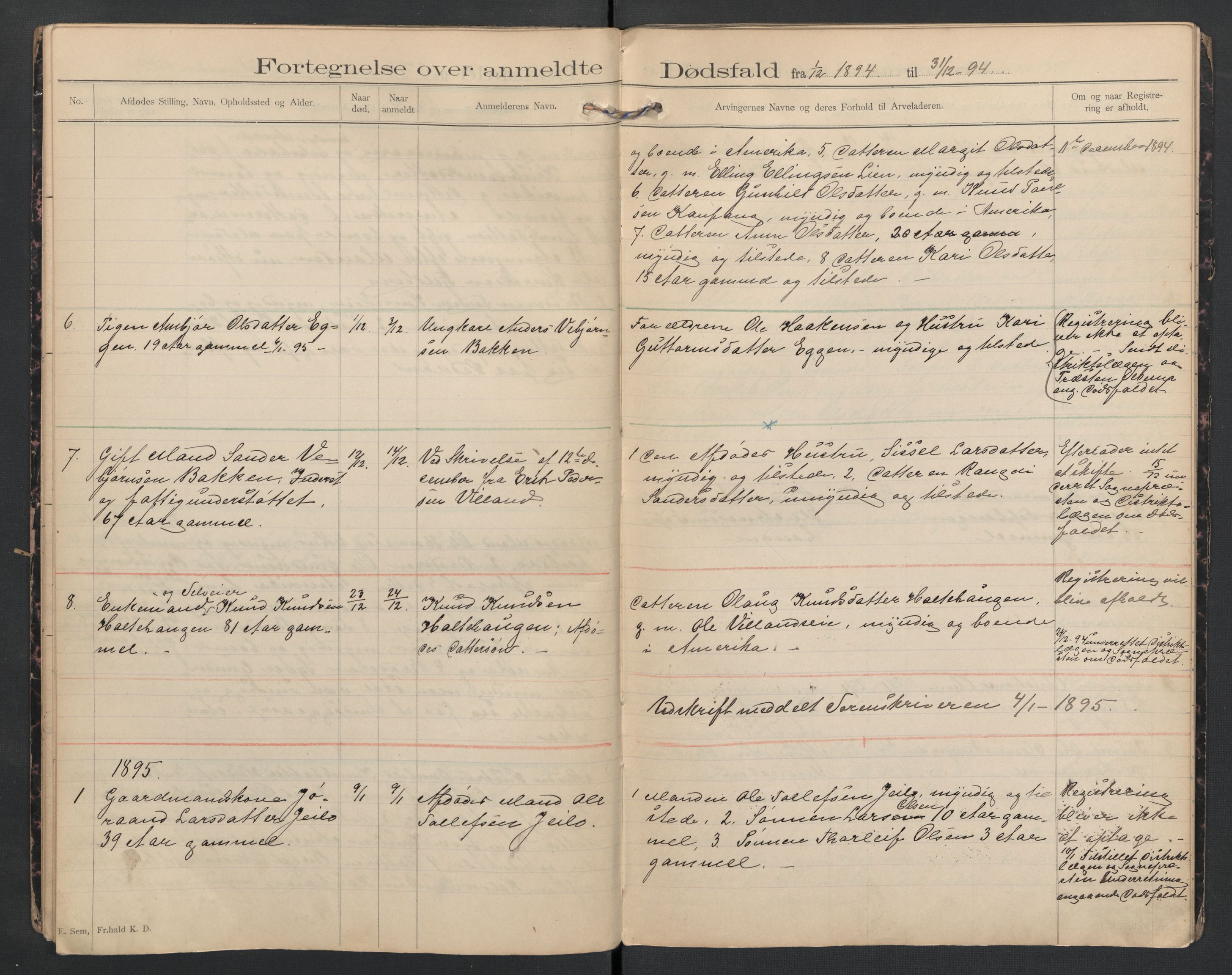 Hol lensmannskontor, AV/SAKO-A-512/H/Ha/L0002: Dødsanmeldelsesprotokoll, 1893-1899