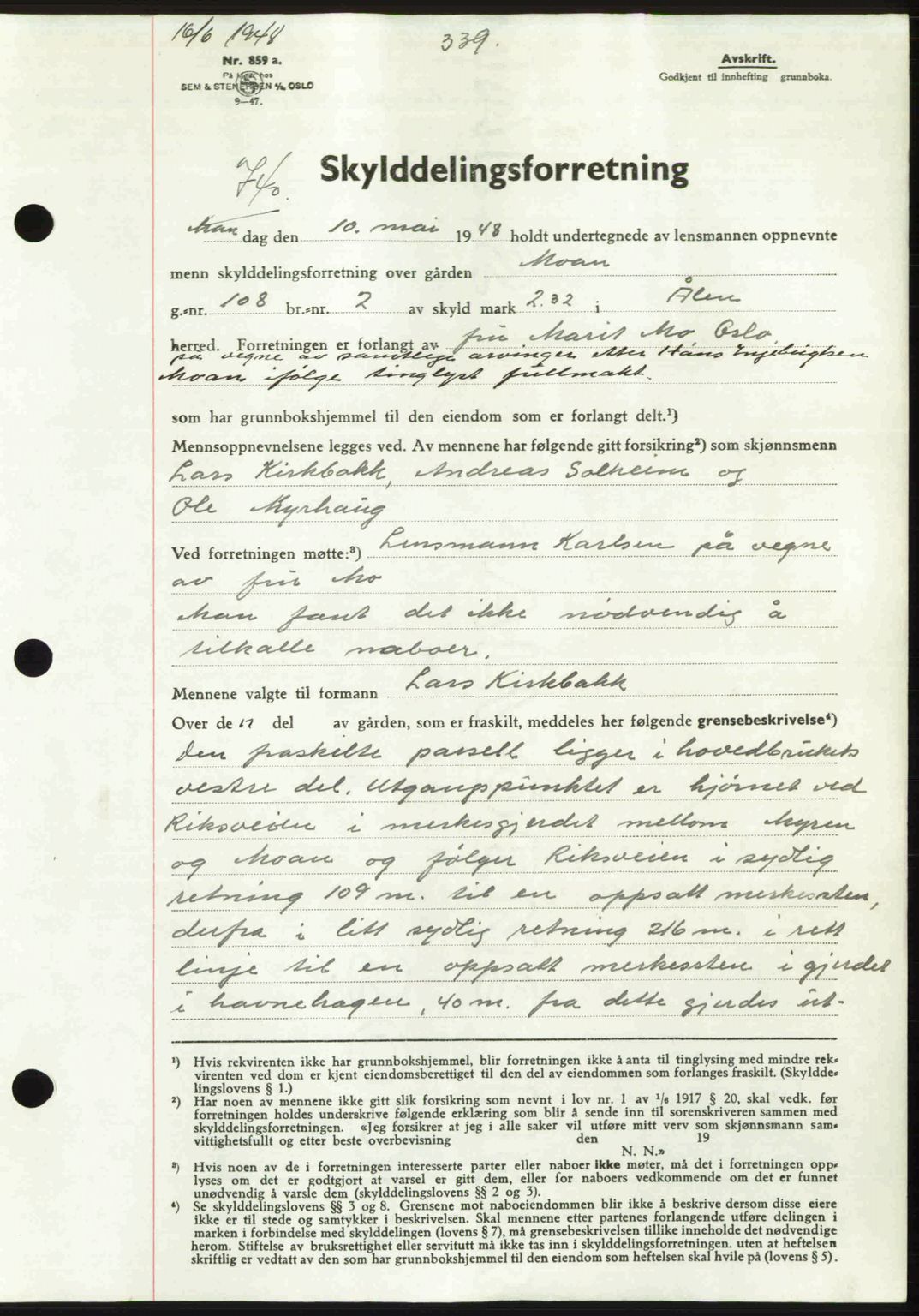 Gauldal sorenskriveri, SAT/A-0014/1/2/2C: Pantebok nr. A6, 1948-1948, Dagboknr: 740/1948