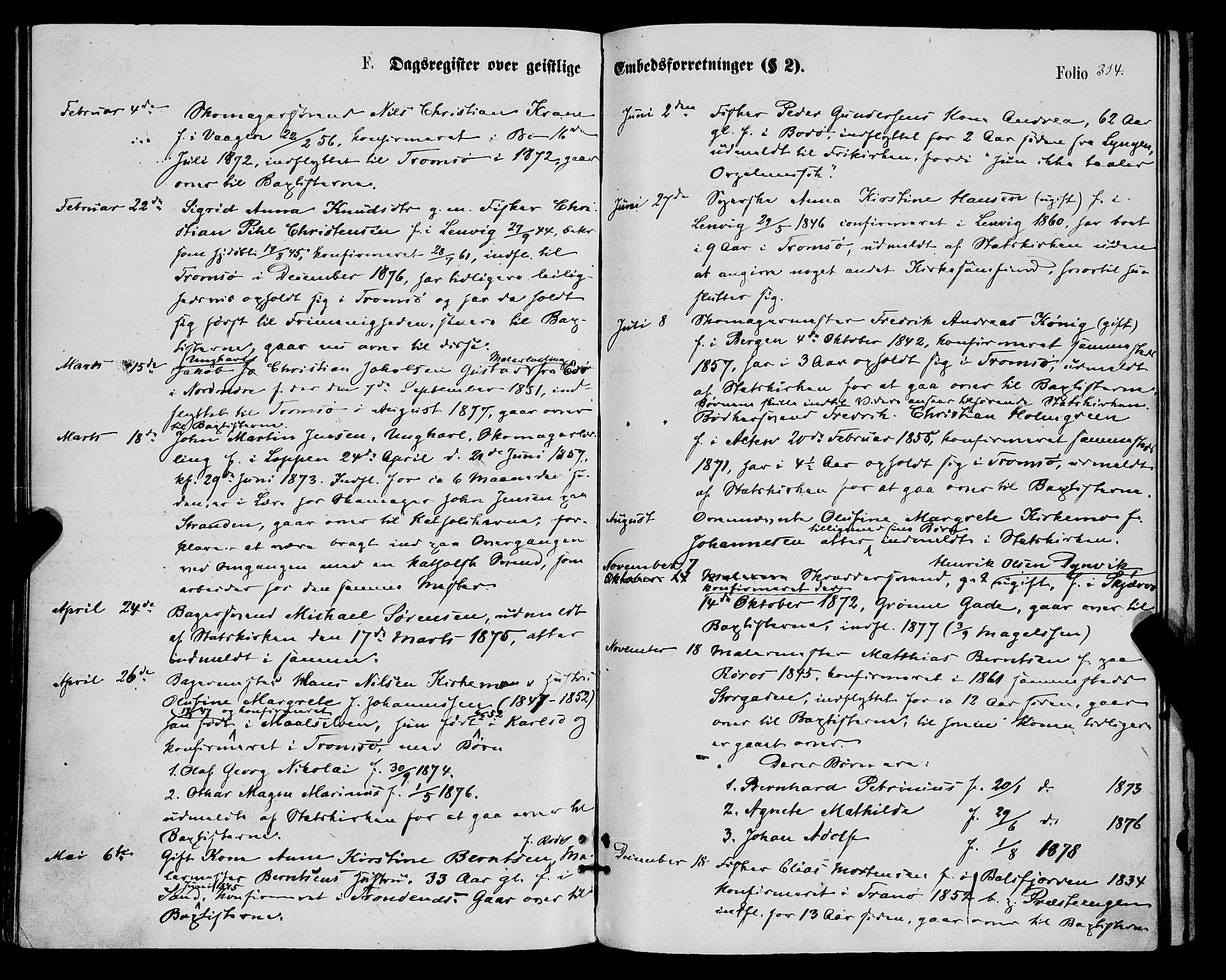 Tromsø sokneprestkontor/stiftsprosti/domprosti, AV/SATØ-S-1343/G/Ga/L0013kirke: Ministerialbok nr. 13, 1872-1877, s. 314