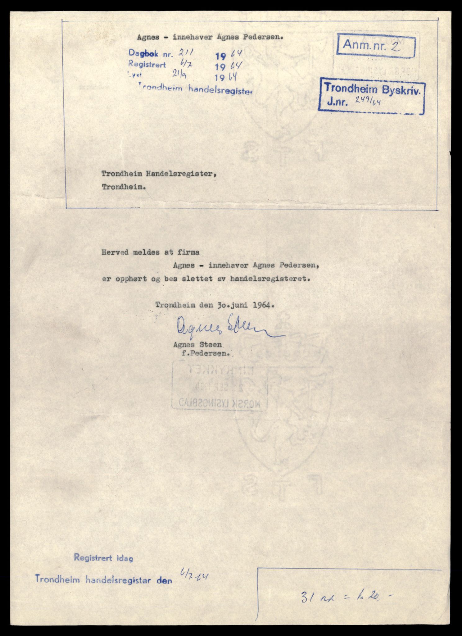 Trondheim byfogd, AV/SAT-A-0003/2/J/Jd/Jdb/L0013: Enkeltmannsforetak, A-G, 1960-1964, s. 1