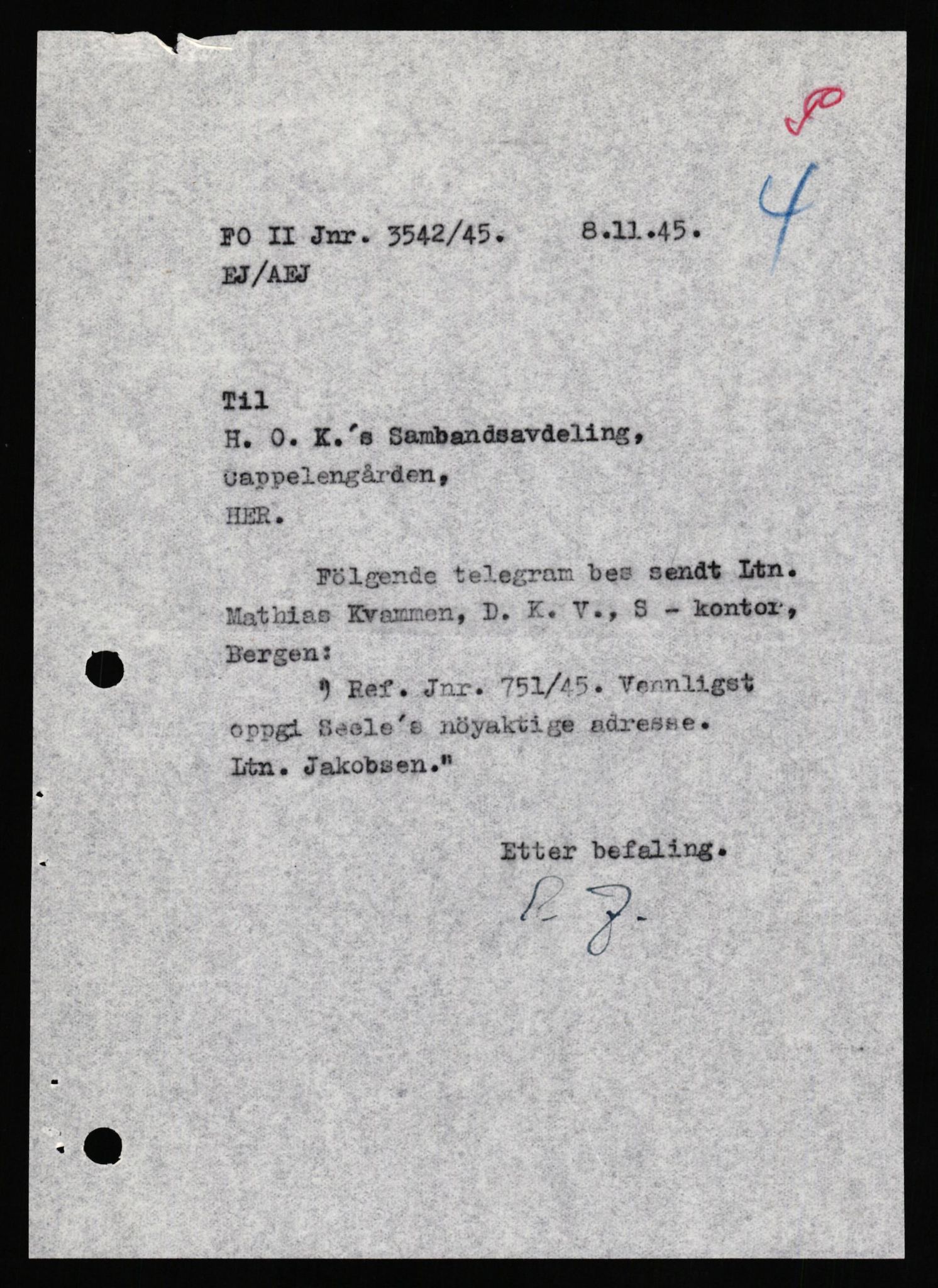 Forsvaret, Forsvarets overkommando II, RA/RAFA-3915/D/Db/L0031: CI Questionaires. Tyske okkupasjonsstyrker i Norge. Tyskere., 1945-1946, s. 410
