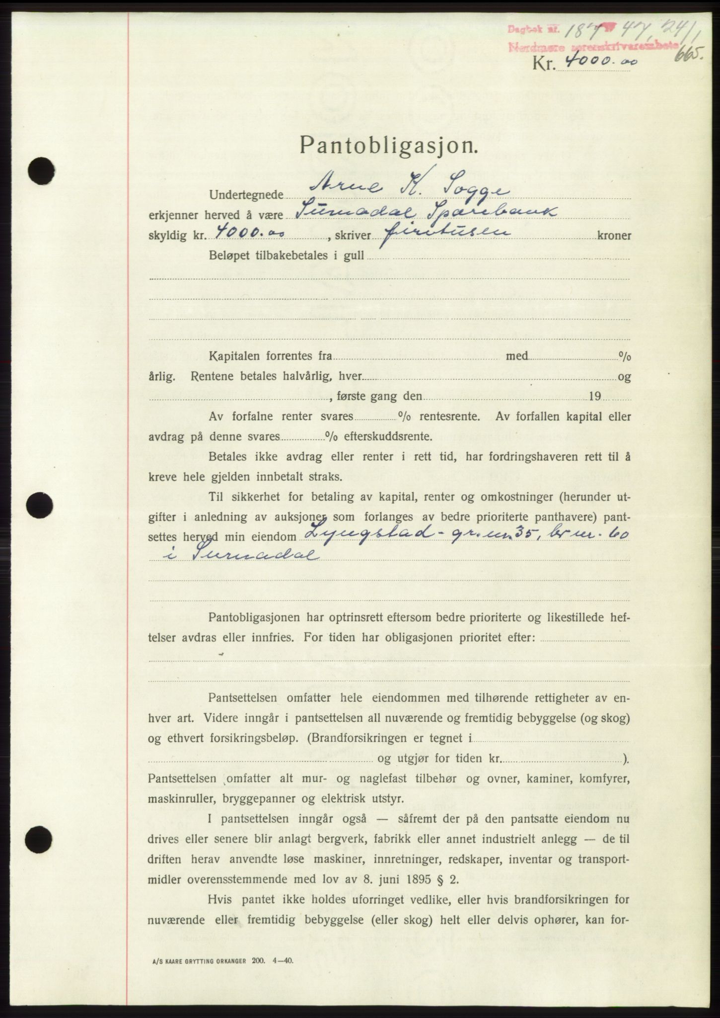 Nordmøre sorenskriveri, SAT/A-4132/1/2/2Ca: Pantebok nr. B95, 1946-1947, Dagboknr: 187/1947