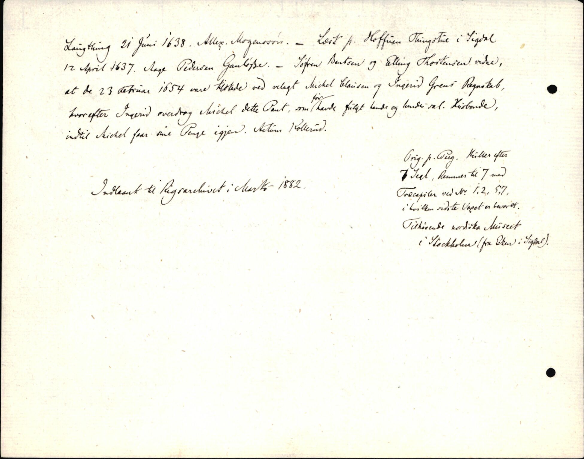 Riksarkivets diplomsamling, AV/RA-EA-5965/F35/F35d/L0003: Innlånte diplomer, seddelregister, 1621-1642, s. 324