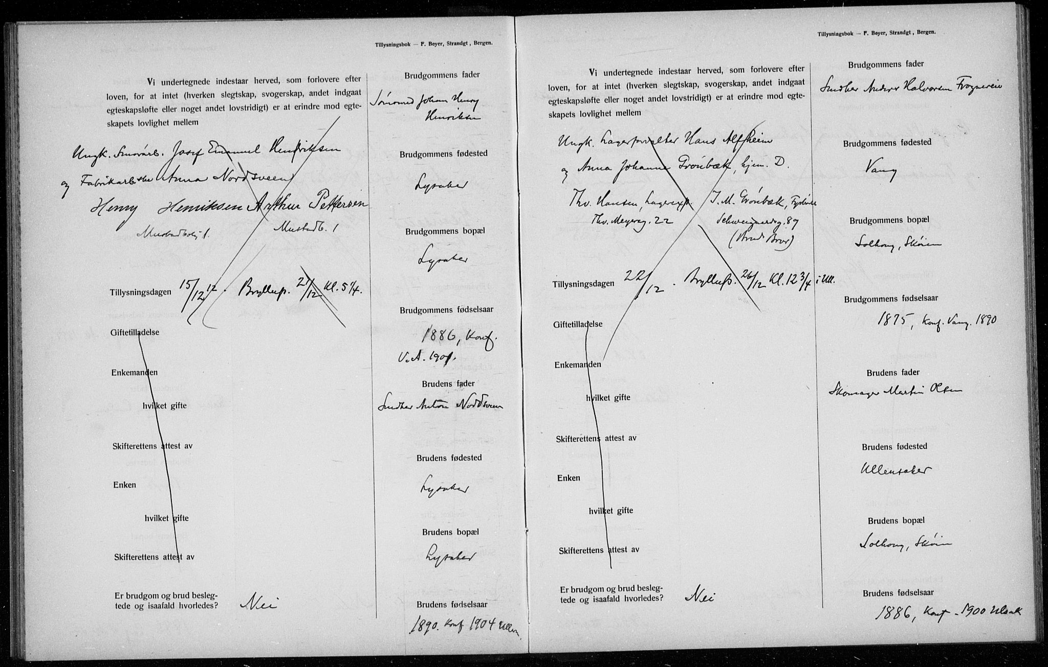 Ullern prestekontor Kirkebøker, AV/SAO-A-10740/H/L0001: Lysningsprotokoll nr. 1, 1911-1916