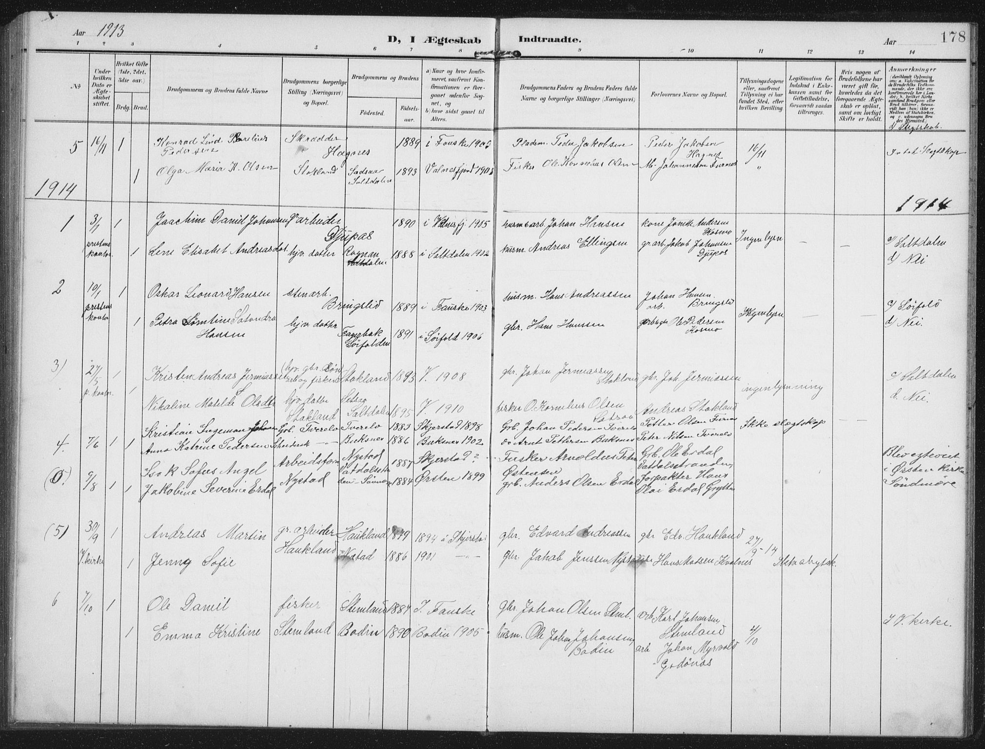 Ministerialprotokoller, klokkerbøker og fødselsregistre - Nordland, AV/SAT-A-1459/851/L0726: Klokkerbok nr. 851C01, 1902-1924, s. 178