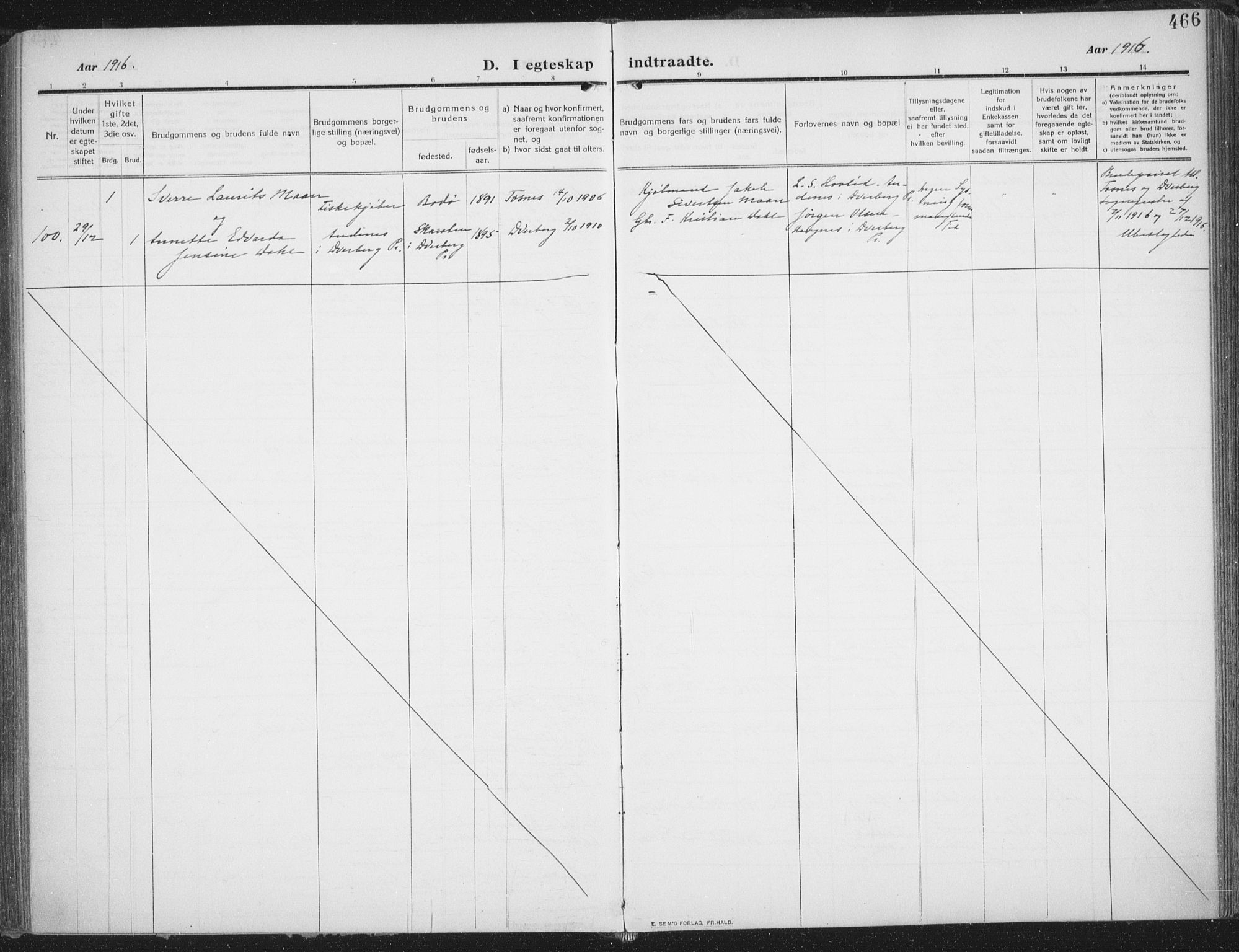 Trondenes sokneprestkontor, AV/SATØ-S-1319/H/Ha/L0018kirke: Ministerialbok nr. 18, 1909-1918, s. 466