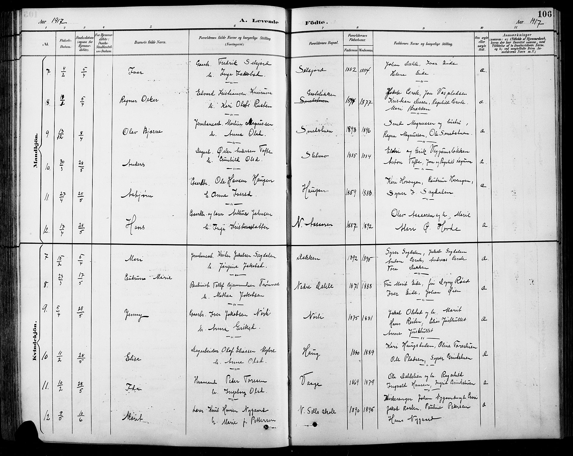 Sel prestekontor, AV/SAH-PREST-074/H/Ha/Hab/L0001: Klokkerbok nr. 1, 1894-1923, s. 106