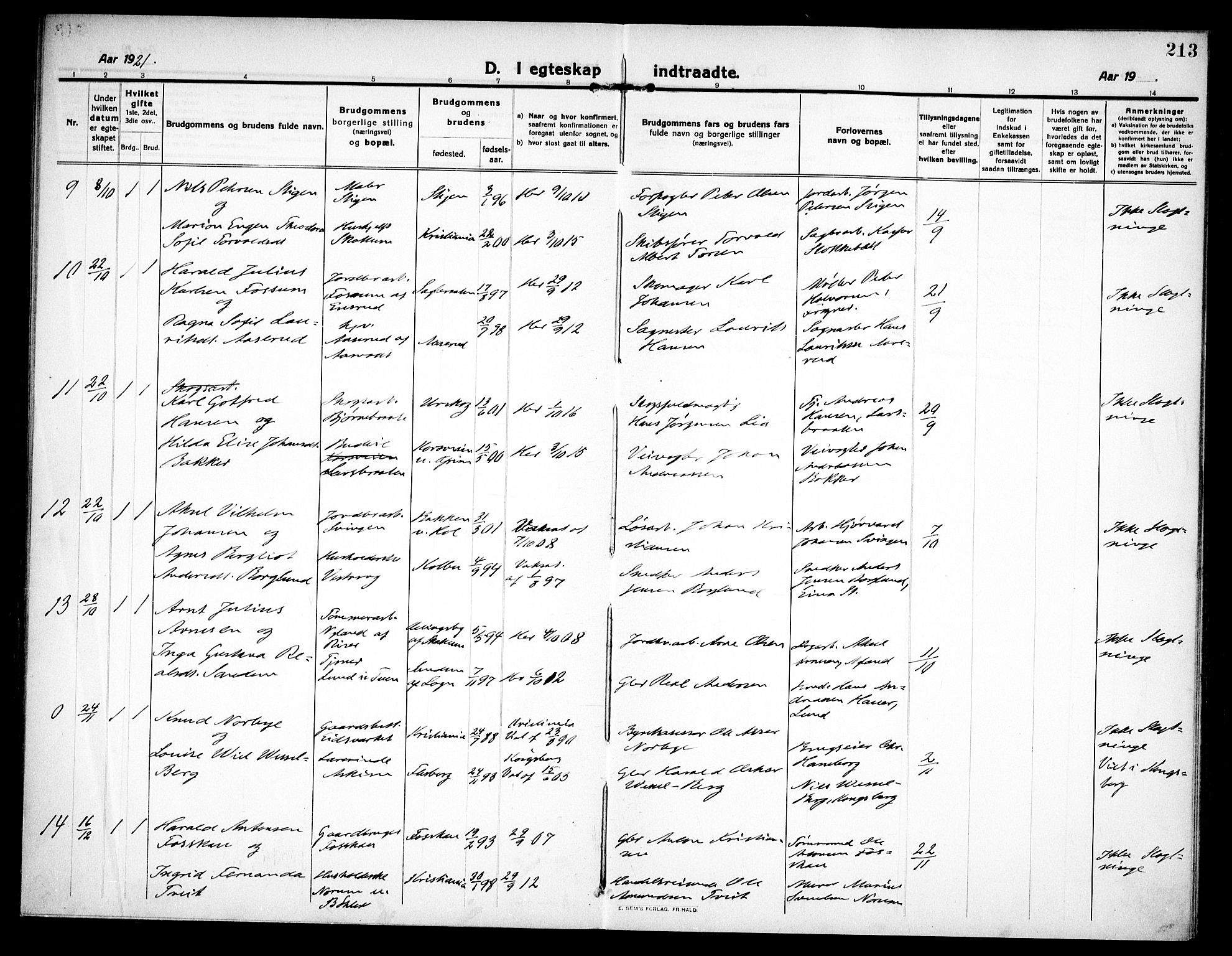 Høland prestekontor Kirkebøker, AV/SAO-A-10346a/F/Fa/L0016: Ministerialbok nr. I 16, 1912-1921, s. 213