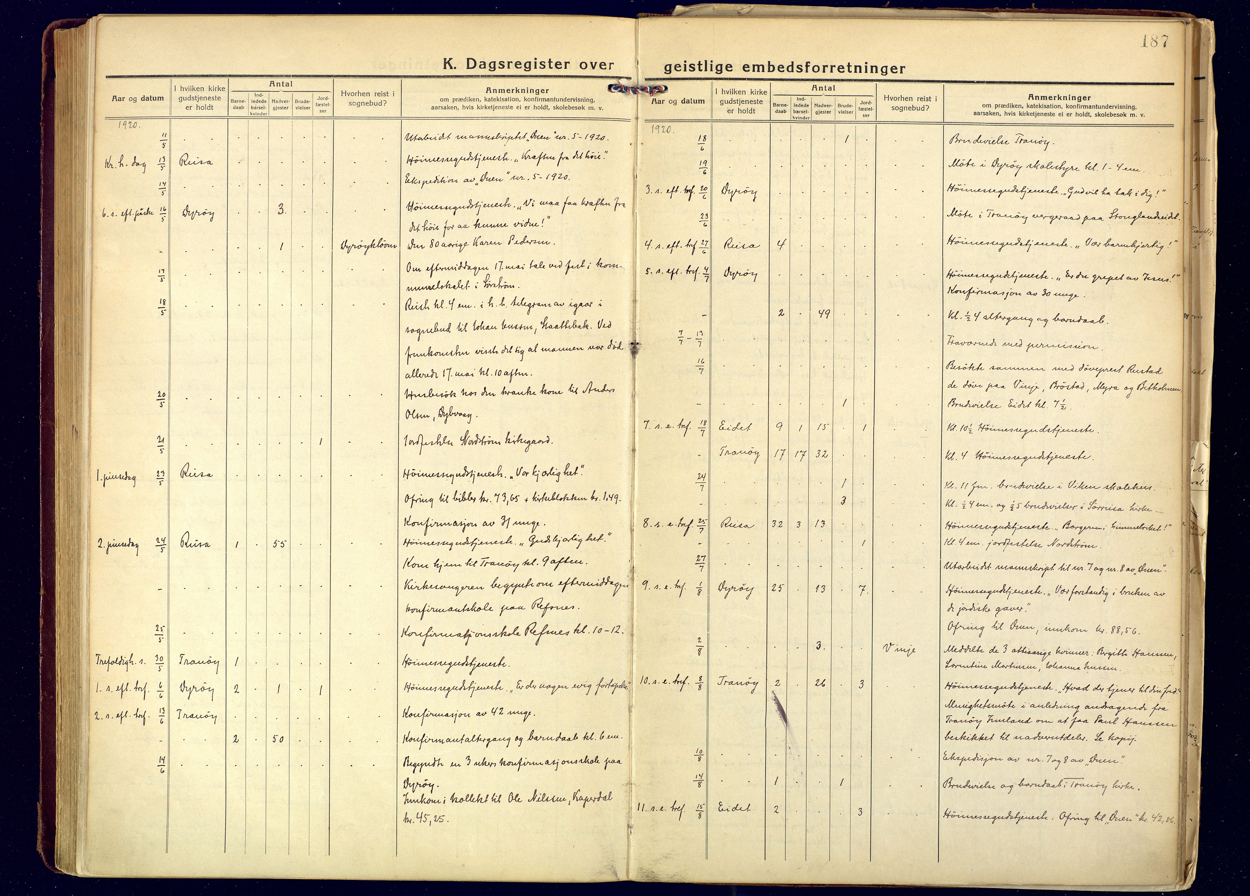 Tranøy sokneprestkontor, AV/SATØ-S-1313/I/Ia/Iaa/L0016kirke: Ministerialbok nr. 16, 1919-1932, s. 187