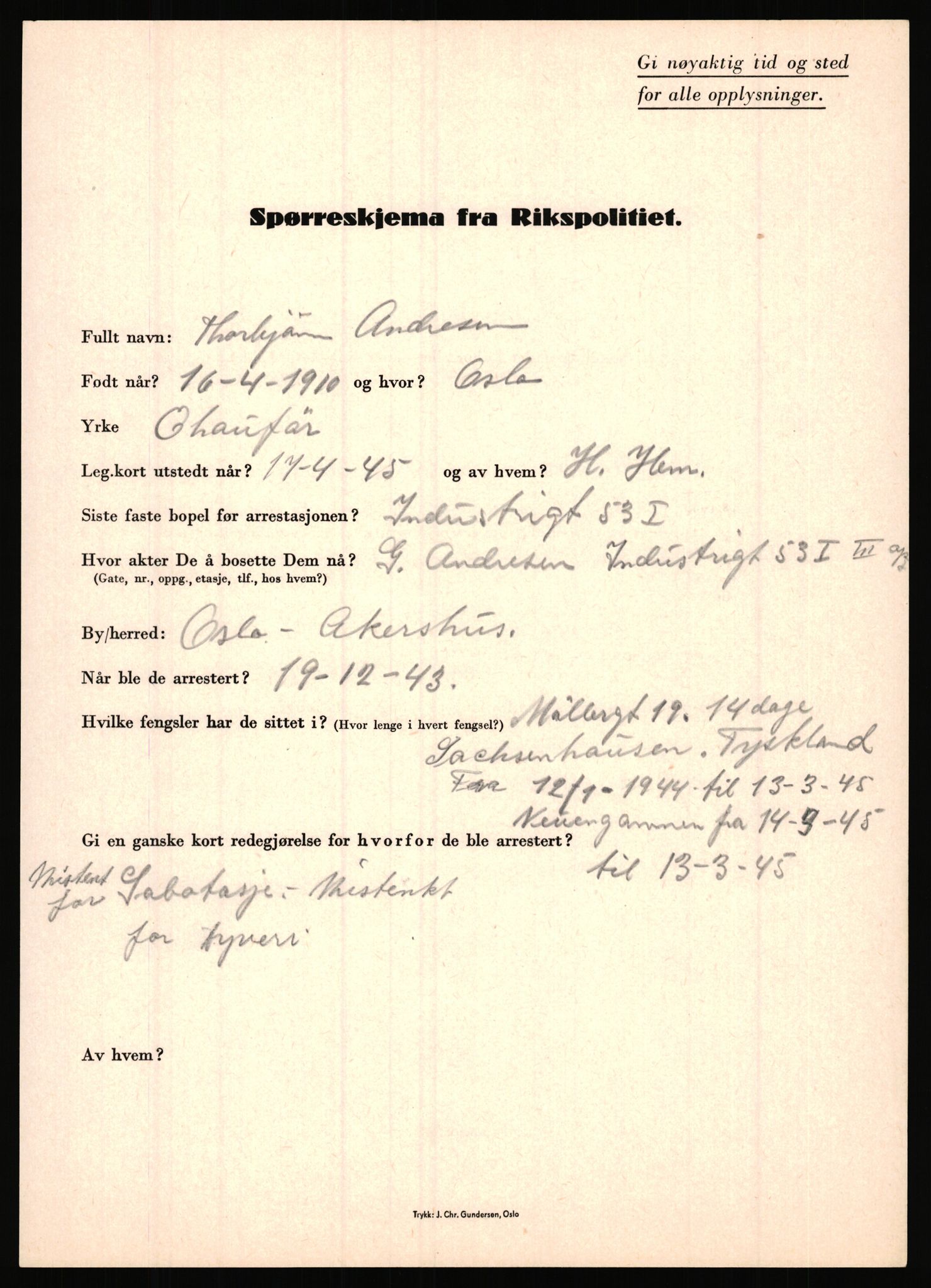 Rikspolitisjefen, AV/RA-S-1560/L/L0001: Abelseth, Rudolf - Berentsen, Odd, 1940-1945, s. 743