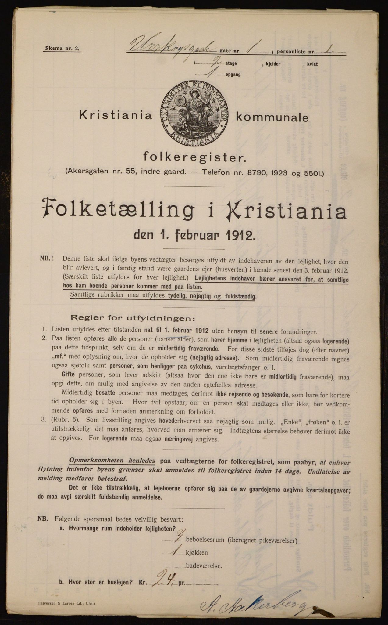 OBA, Kommunal folketelling 1.2.1912 for Kristiania, 1912, s. 2454