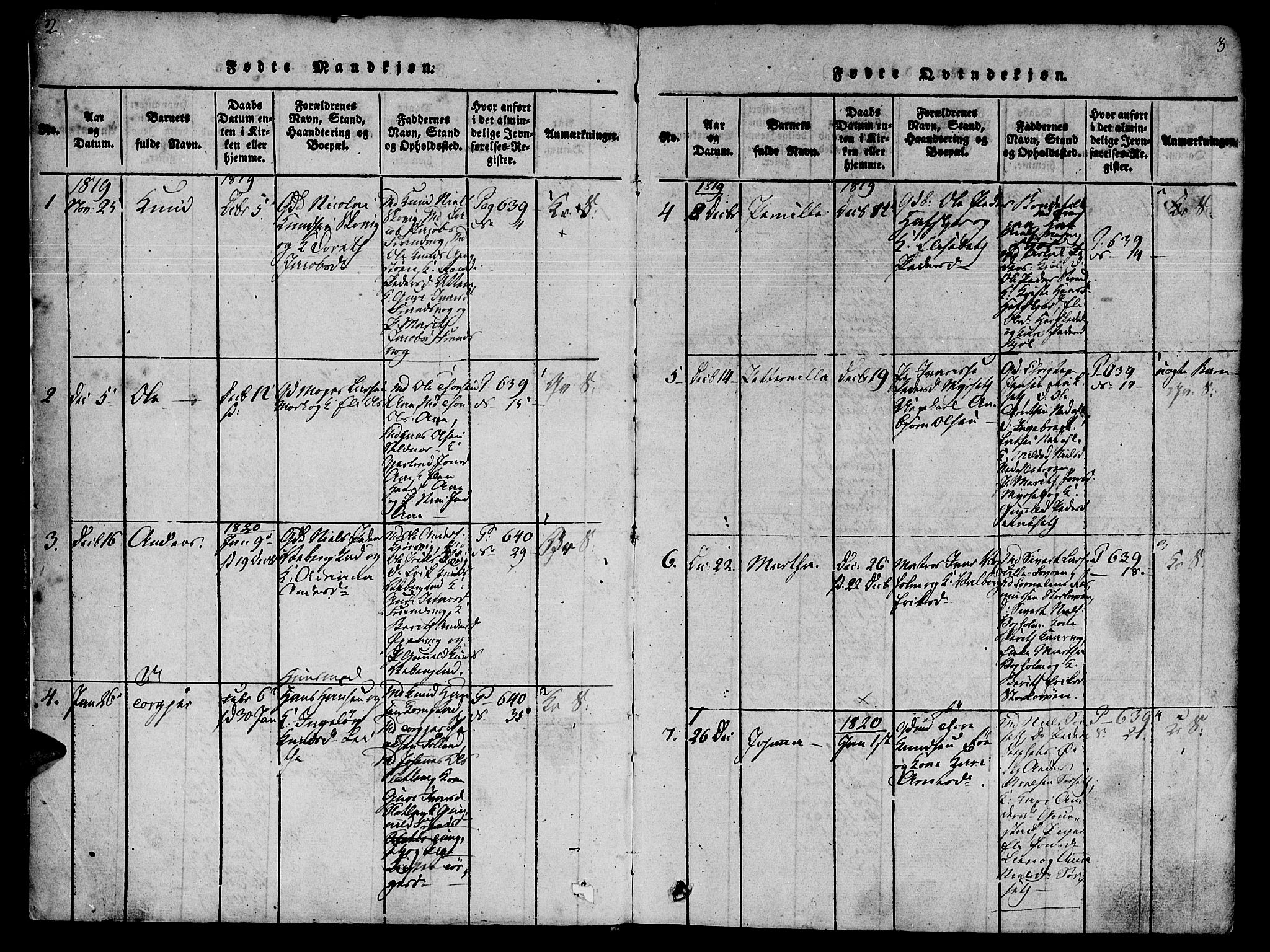 Ministerialprotokoller, klokkerbøker og fødselsregistre - Møre og Romsdal, AV/SAT-A-1454/568/L0800: Ministerialbok nr. 568A09 /1, 1819-1830, s. 2-3