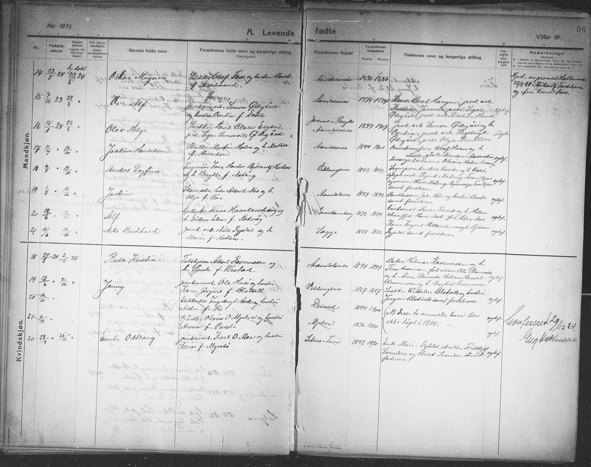 Ministerialprotokoller, klokkerbøker og fødselsregistre - Møre og Romsdal, AV/SAT-A-1454/544/L0581: Klokkerbok nr. 544C03, 1910-1937, s. 56