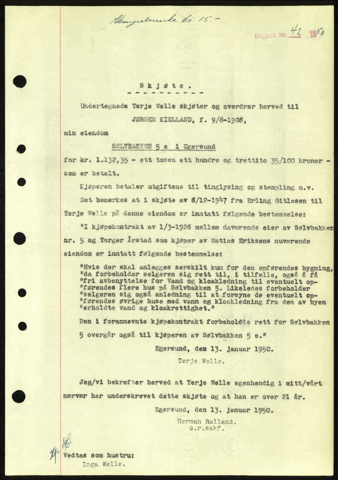 Dalane sorenskriveri, SAST/A-100309/02/G/Gb/L0054: Pantebok nr. A14, 1949-1950, Dagboknr: 42/1950