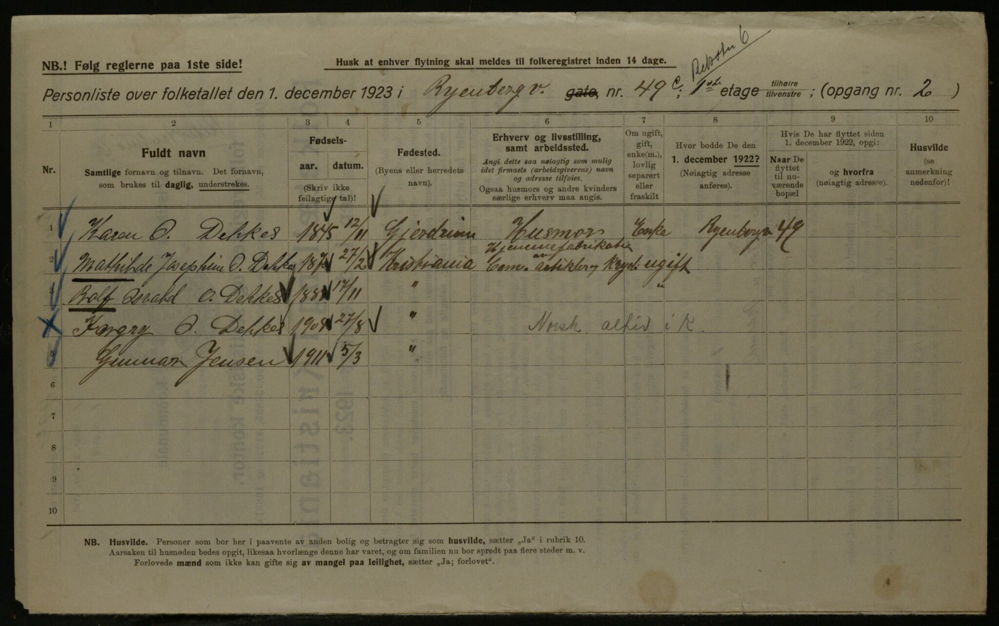 OBA, Kommunal folketelling 1.12.1923 for Kristiania, 1923, s. 95075