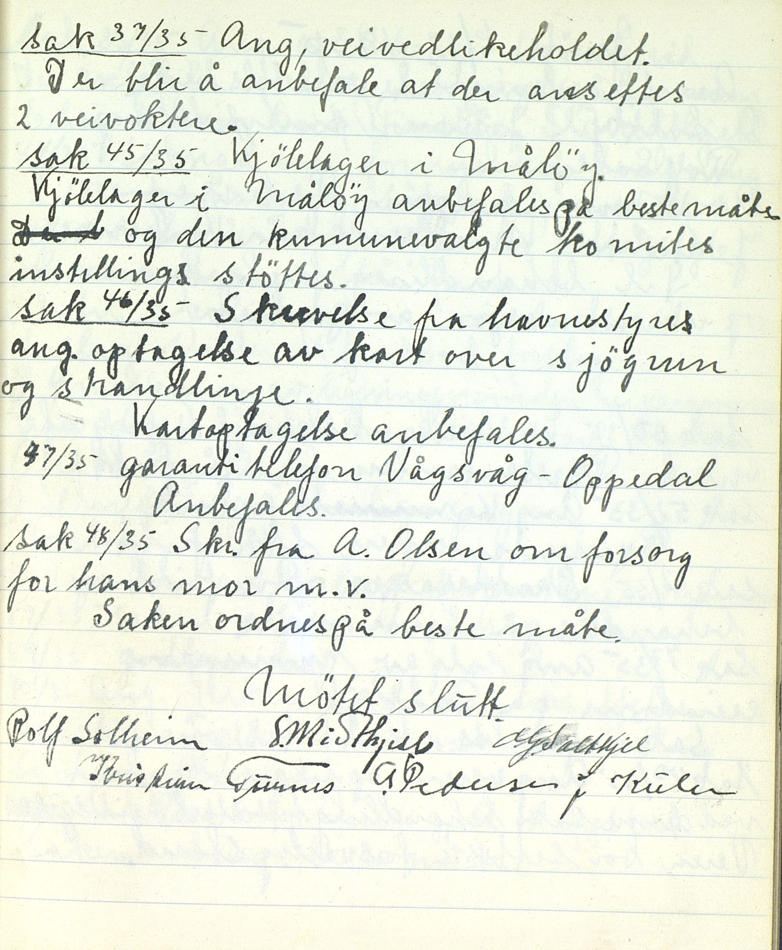 Sør-Vågsøy Heradsparti av DNA, VLFK/SFF-88144/100/L0001: Møtebok, 1934-1937